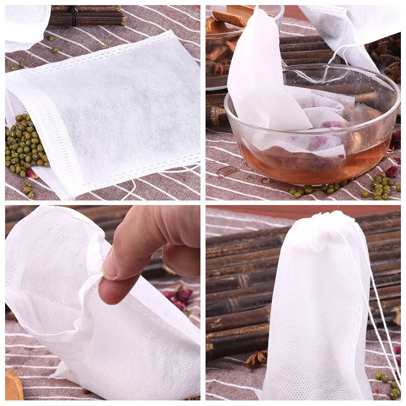 100 Pcs 5X7Cm Disposable Empty Tea Bags Bags For Tea Bag With String Heal Seal Tea Infuser Non-Woven