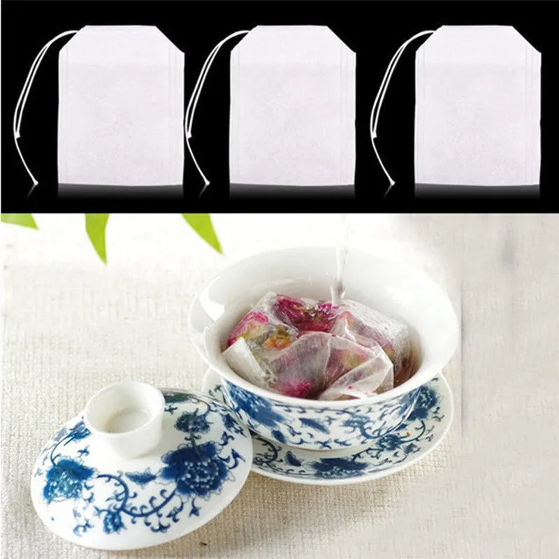 100 Pcs 5X7Cm Disposable Empty Tea Bags Bags For Tea Bag With String Heal Seal Tea Infuser Non-Woven