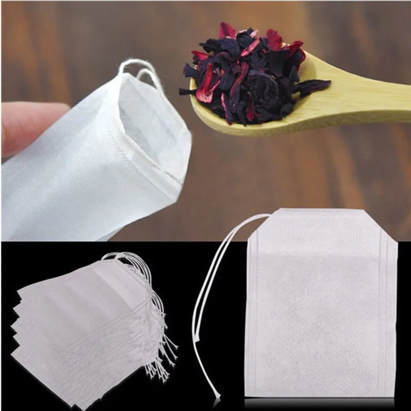 100 Pcs 5X7Cm Disposable Empty Tea Bags Bags For Tea Bag With String Heal Seal Tea Infuser Non-Woven