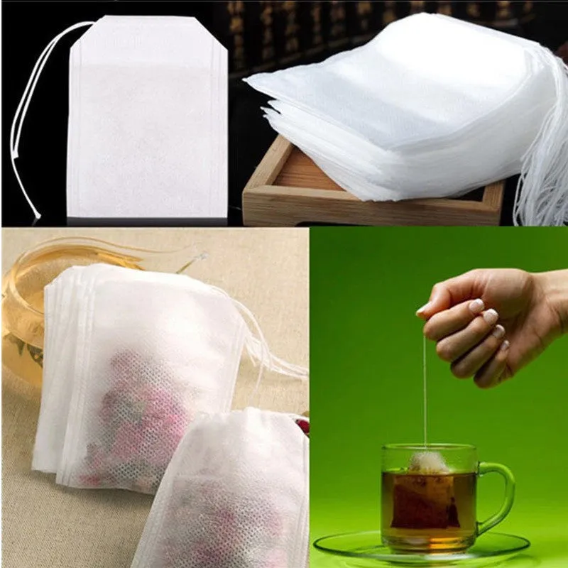 100 Pcs 5X7Cm Disposable Empty Tea Bags Bags For Tea Bag With String Heal Seal Tea Infuser Non-Woven