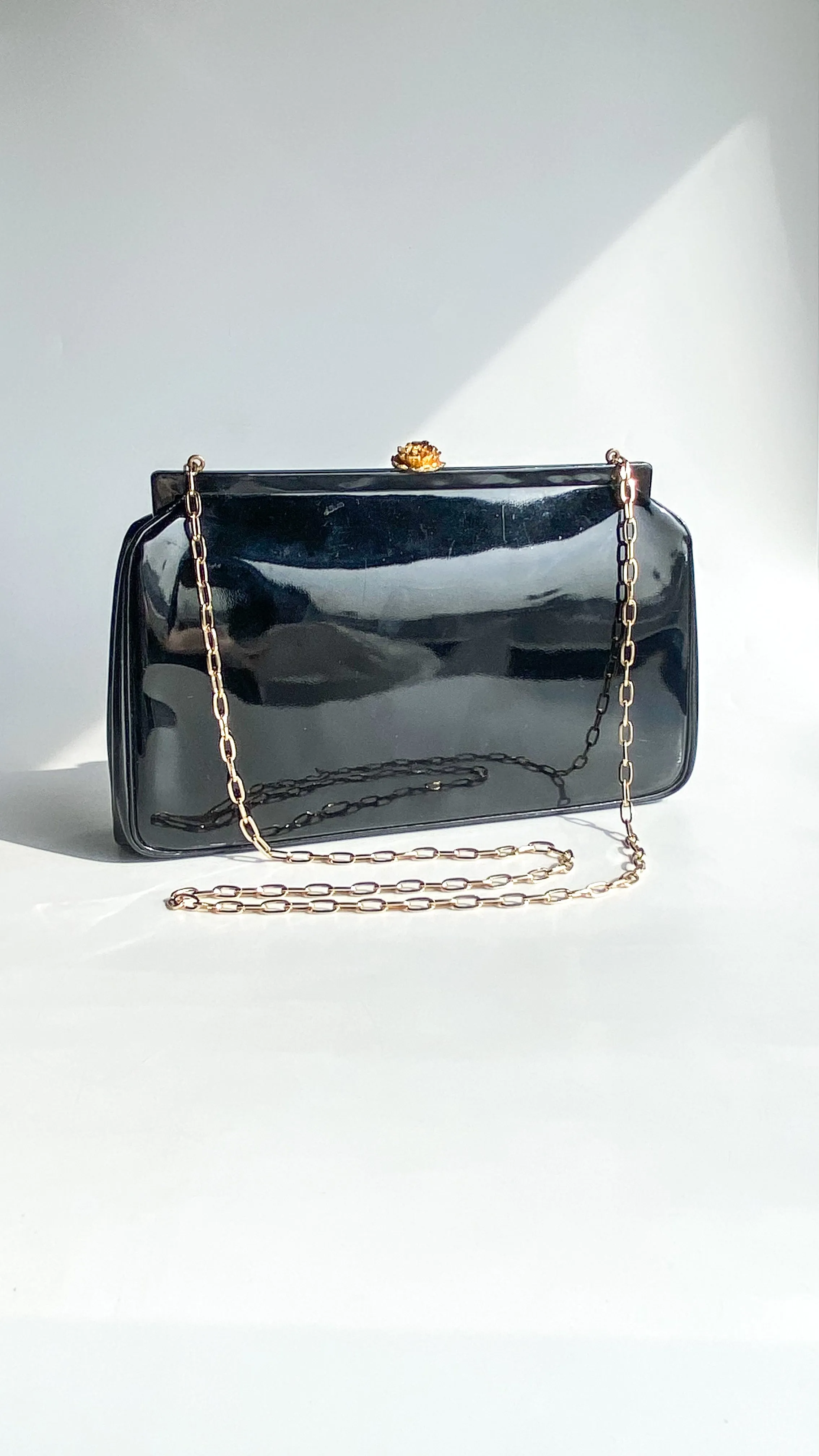 1950s Black with Gold Rose Shoulder Bag