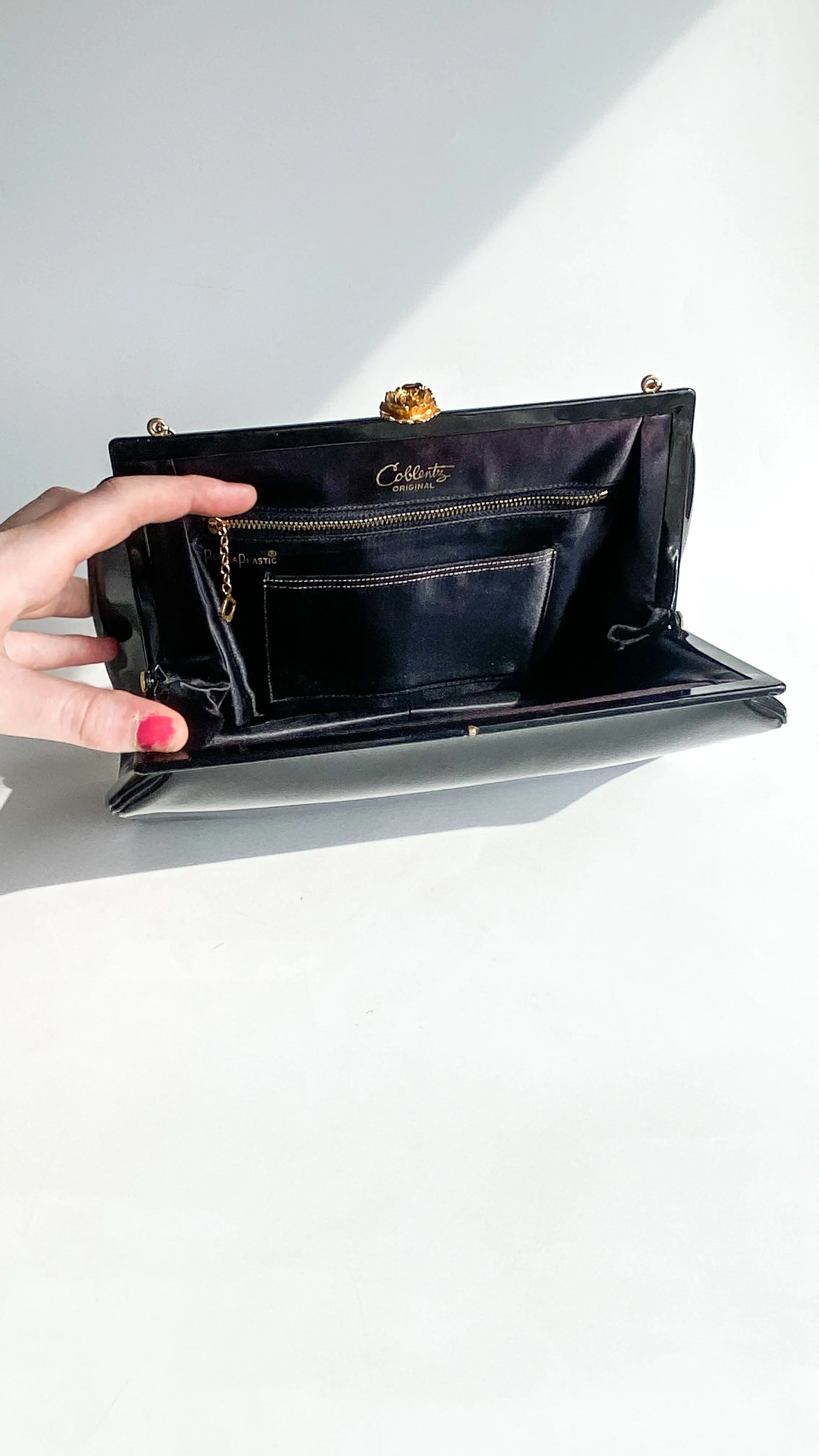 1950s Black with Gold Rose Shoulder Bag