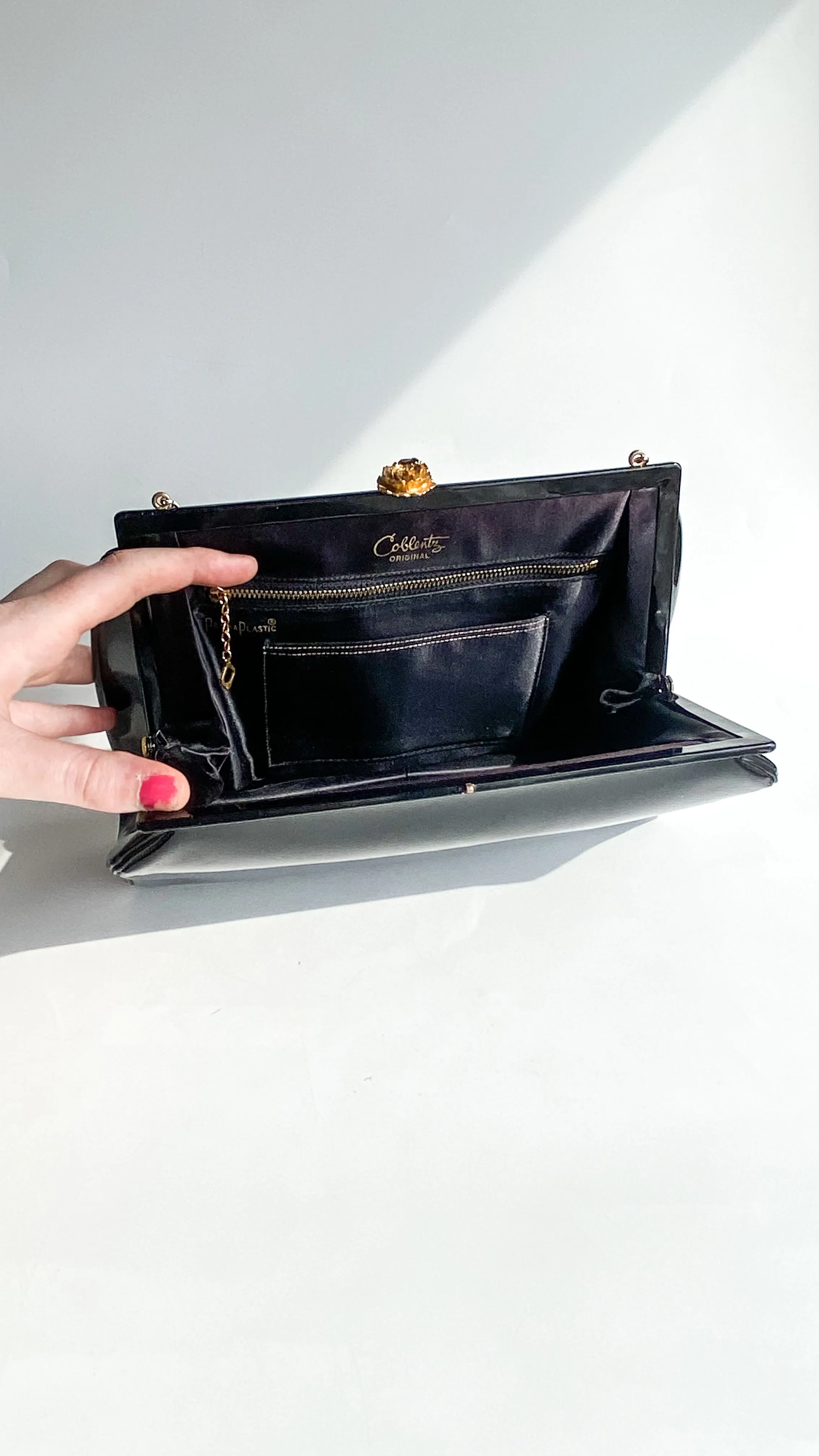 1950s Black with Gold Rose Shoulder Bag