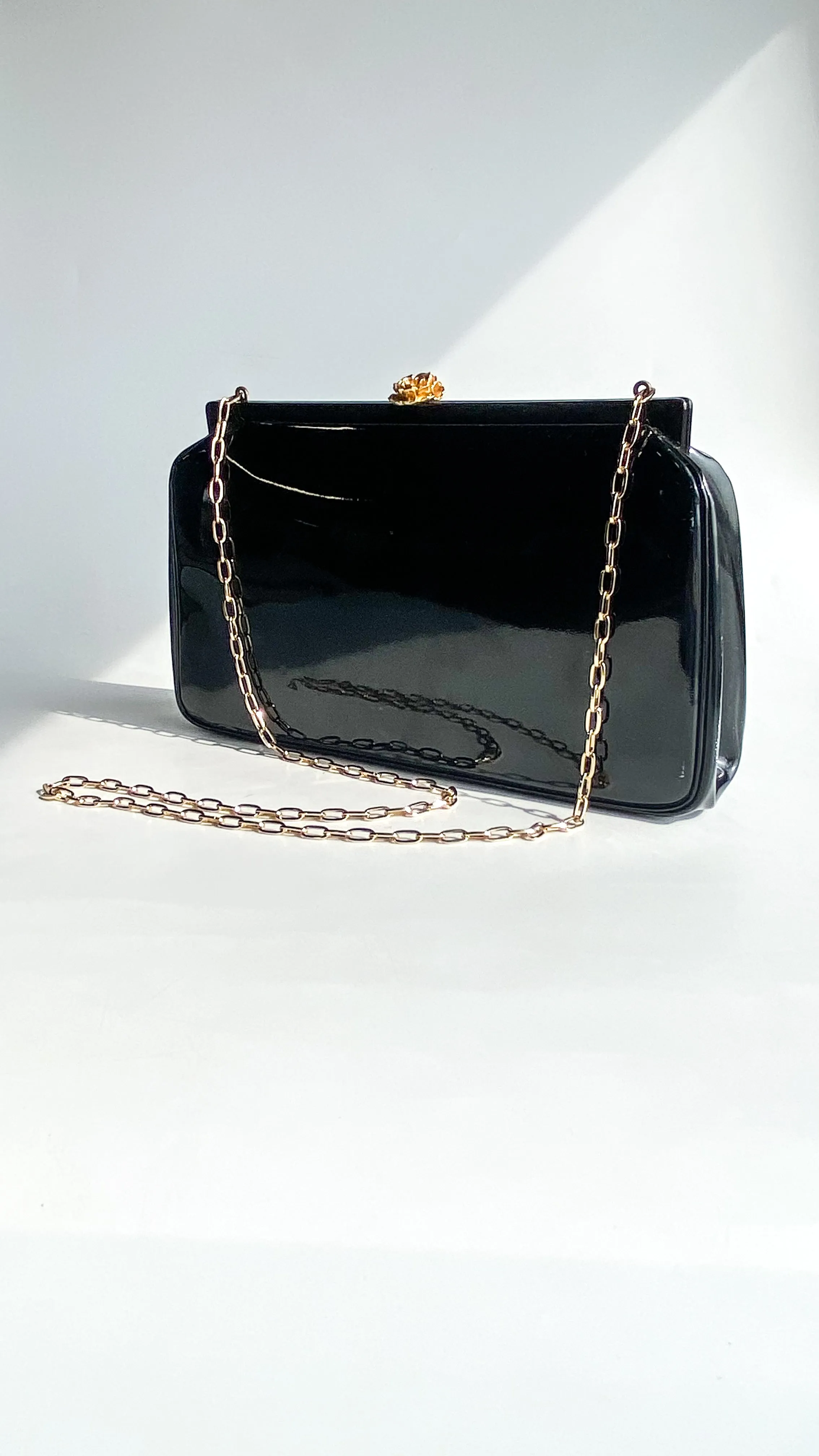 1950s Black with Gold Rose Shoulder Bag