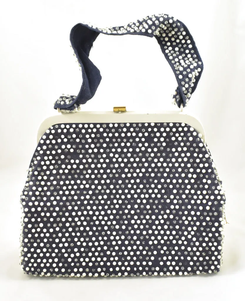 1950s Navy & White Dot Handbag