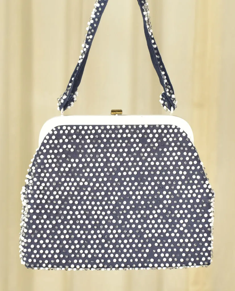 1950s Navy & White Dot Handbag