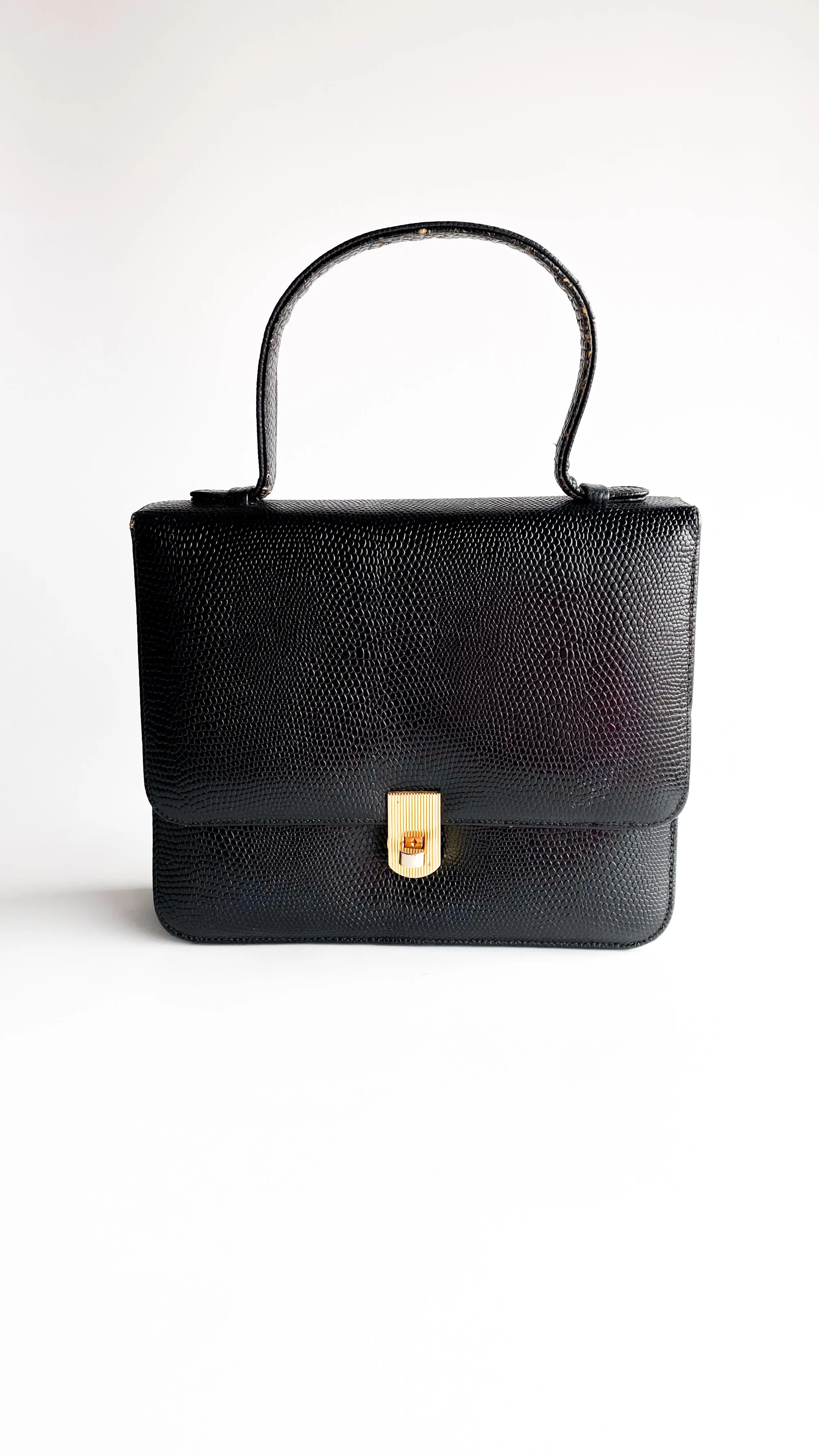 1960s Simple Black Textured Handbag