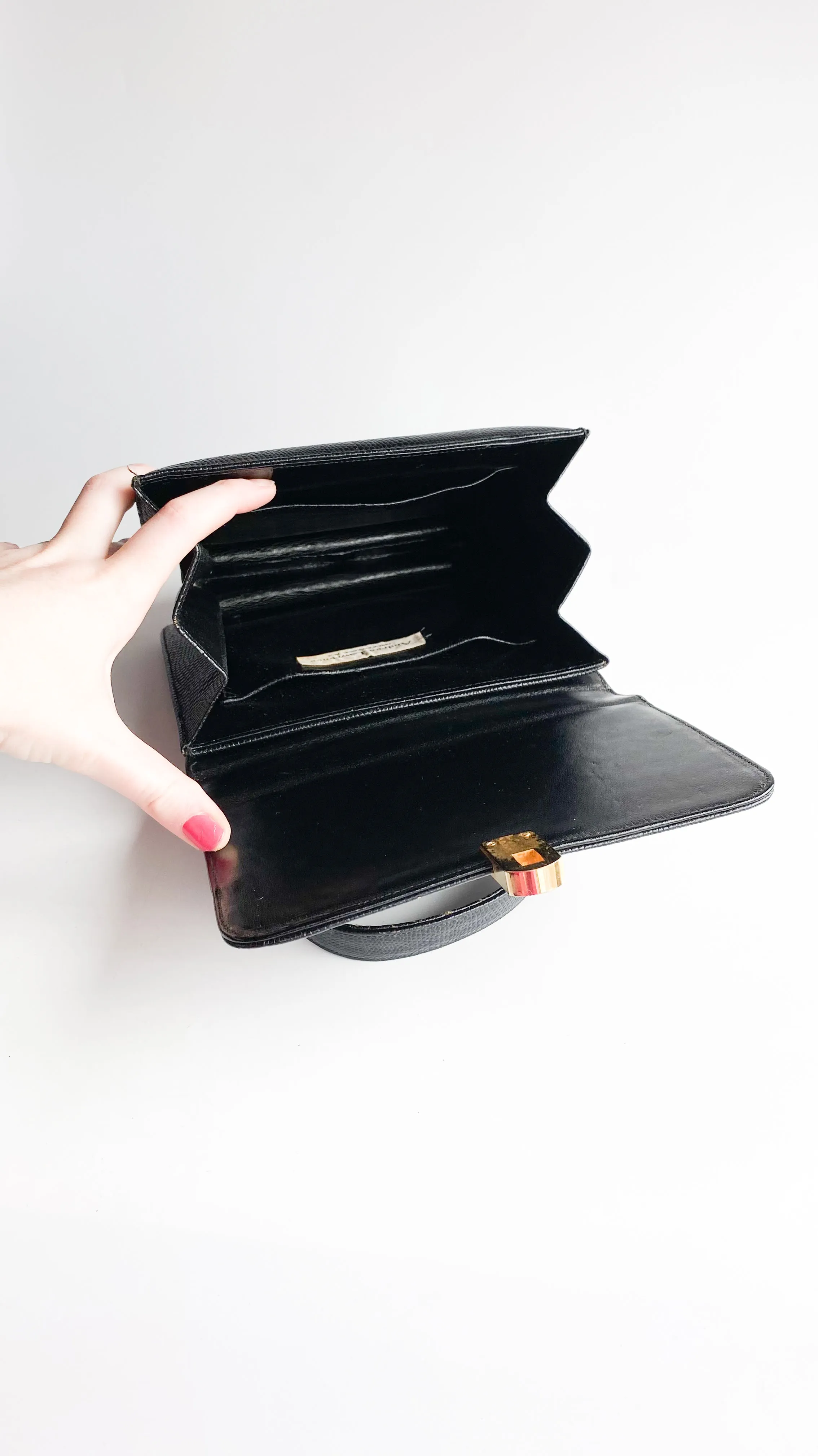 1960s Simple Black Textured Handbag