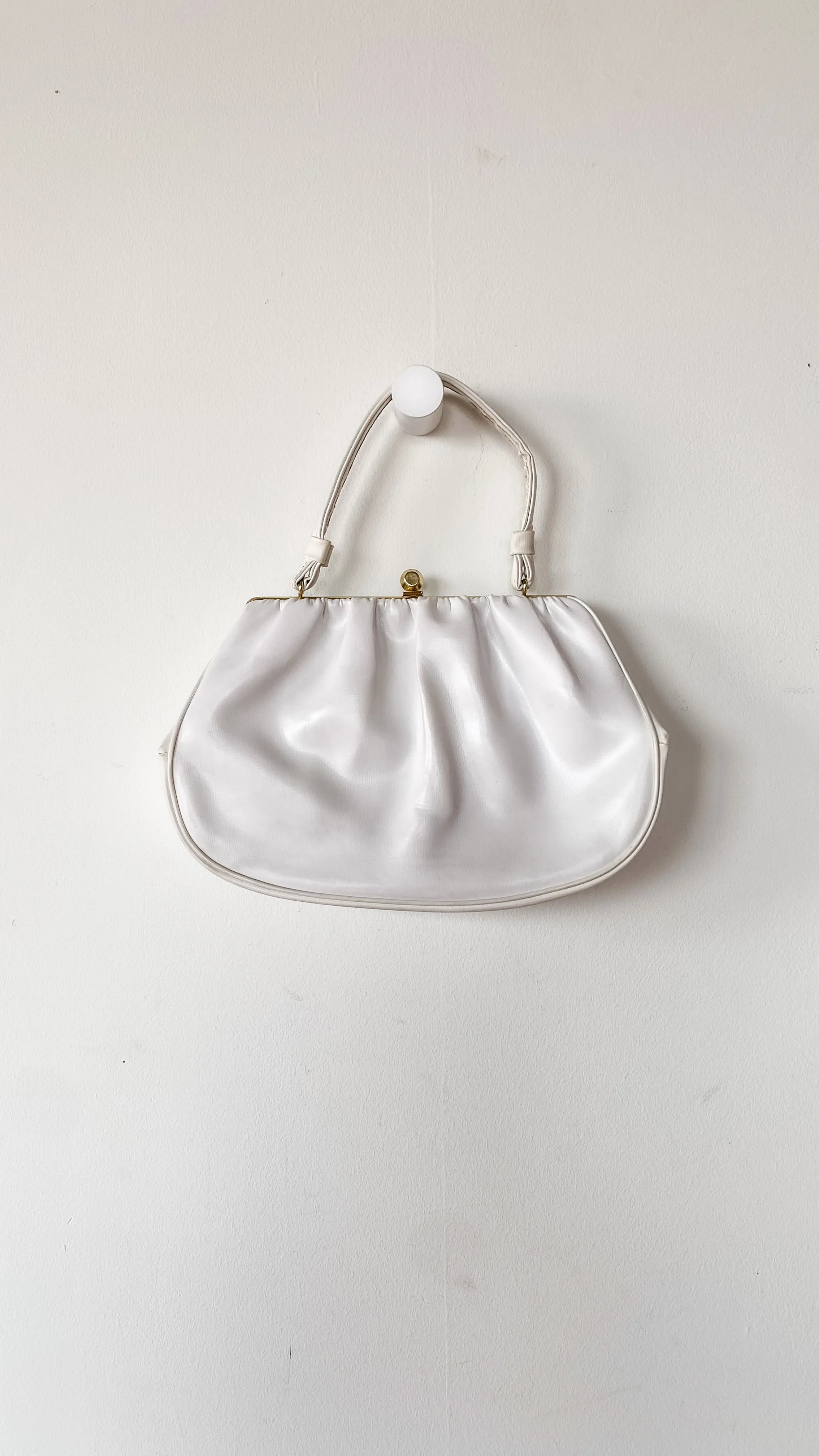 1960s White Rounded Faux Leather Top Handle Bag