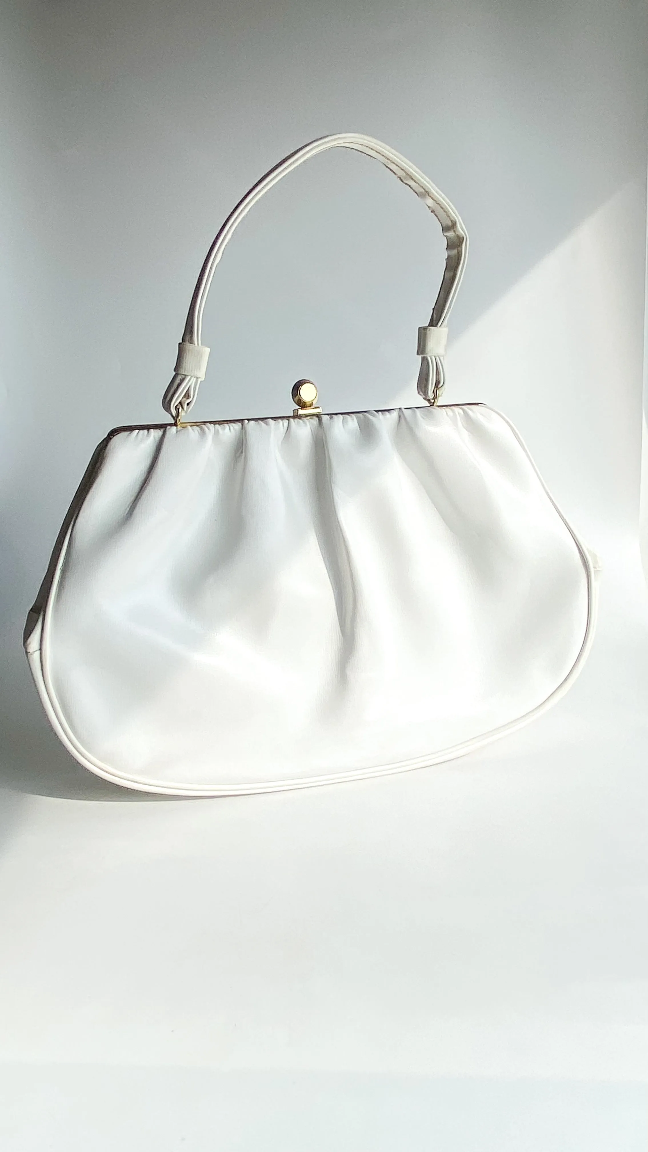 1960s White Rounded Faux Leather Top Handle Bag