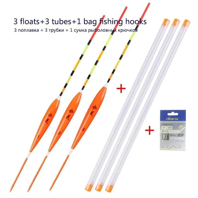 3pcs/lot Shallow Water Fishing Floats Balsa Bobber 3pcs float tubes 1 Bag Fishing hooks Fresh Water Buoy Fishing Tackles Tools