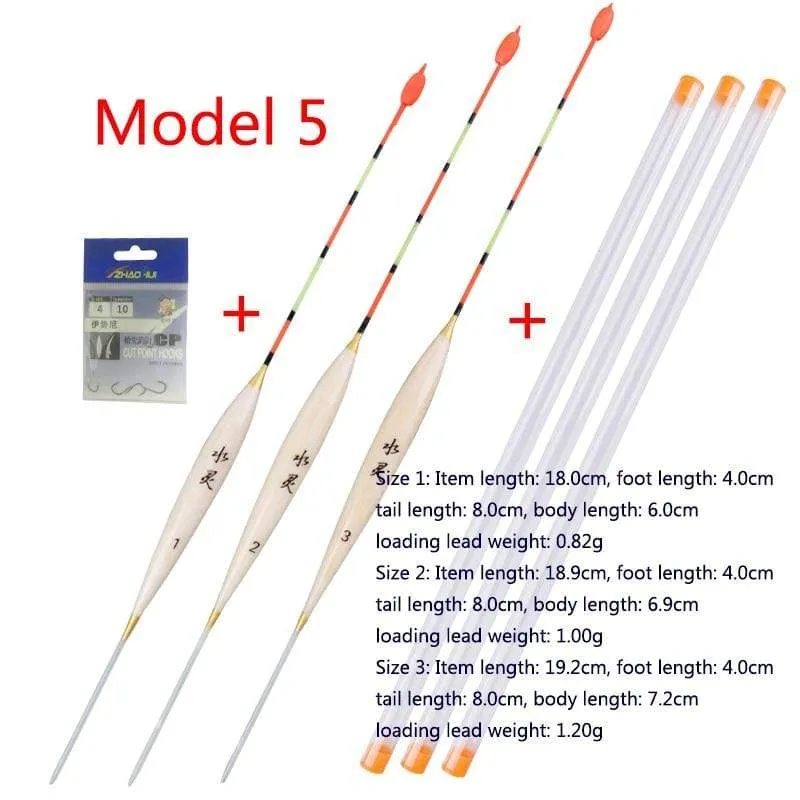 3pcs/lot Shallow Water Fishing Floats Balsa Bobber 3pcs float tubes 1 Bag Fishing hooks Fresh Water Buoy Fishing Tackles Tools