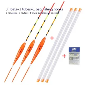 3pcs/lot Shallow Water Fishing Floats Balsa Bobber 3pcs float tubes 1 Bag Fishing hooks Fresh Water Buoy Fishing Tackles Tools