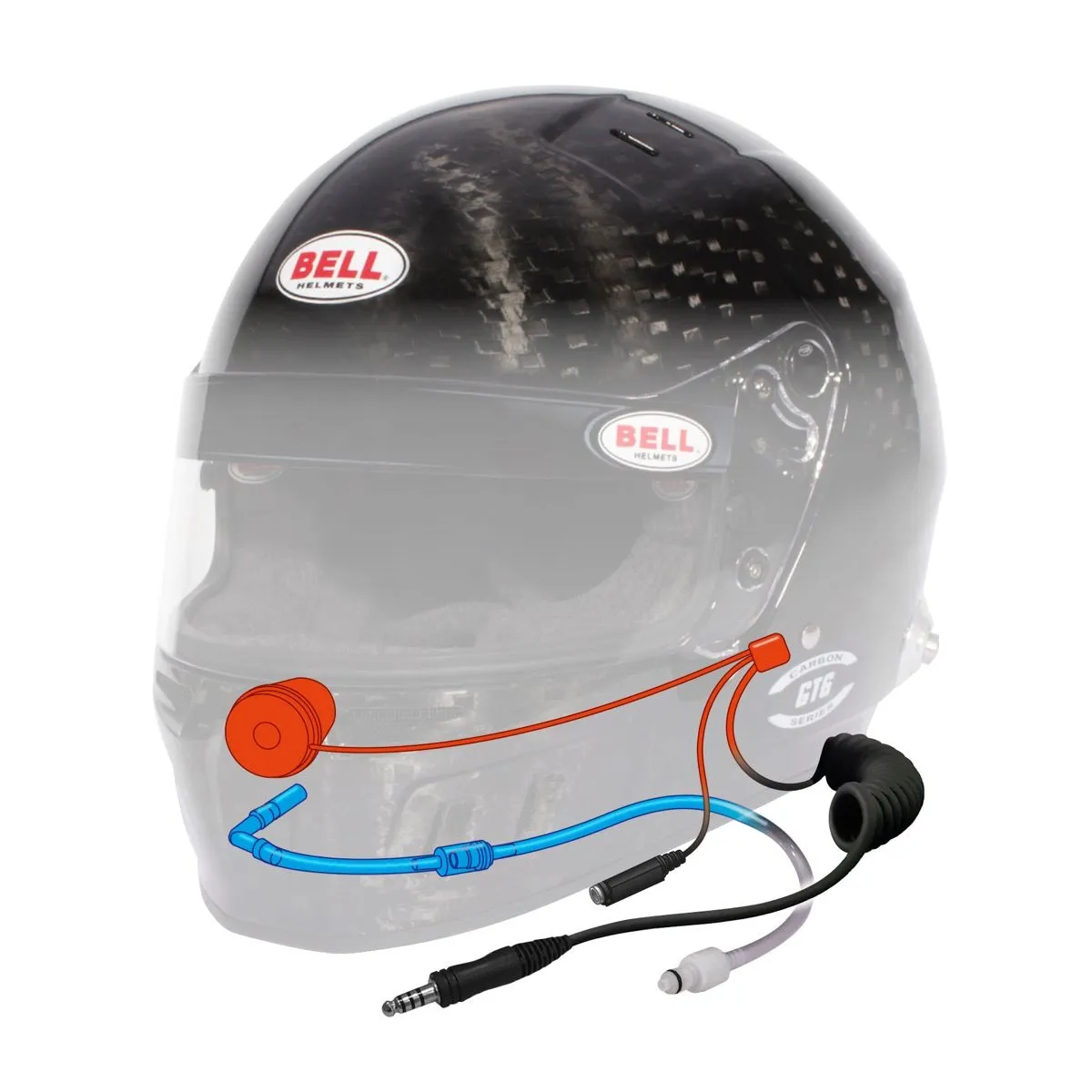 Bell GT6 RD-4C Carbon Racing Helmet With Radio, Drinking Tube, 4-Pin IMSA connector with a Coil Cord  FREE Fleece Helmet Bag