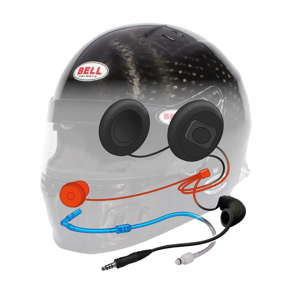 Bell GT6 RD-4C/EC Carbon Racing Helmet With Radio, Ear Cups With Speakers, Drinking Tube, 4-Pin IMSA connector with a Coil Cord  FREE Fleece Helmet Bag