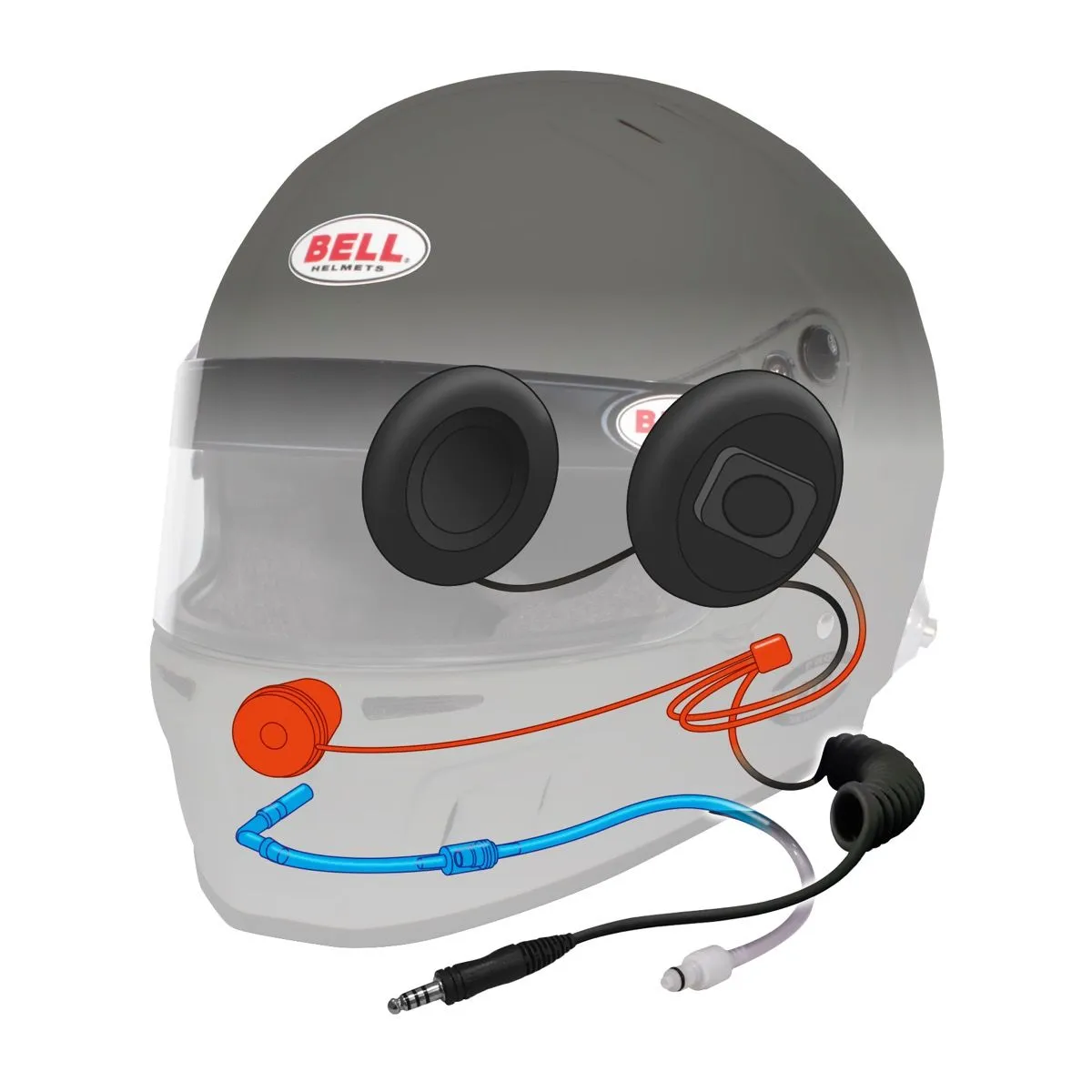 Bell GT6 RD-4C/EC Racing Helmet With Radio, Ear Cups, Drinking Tube, IMSA connector  FREE Fleece Helmet Bag