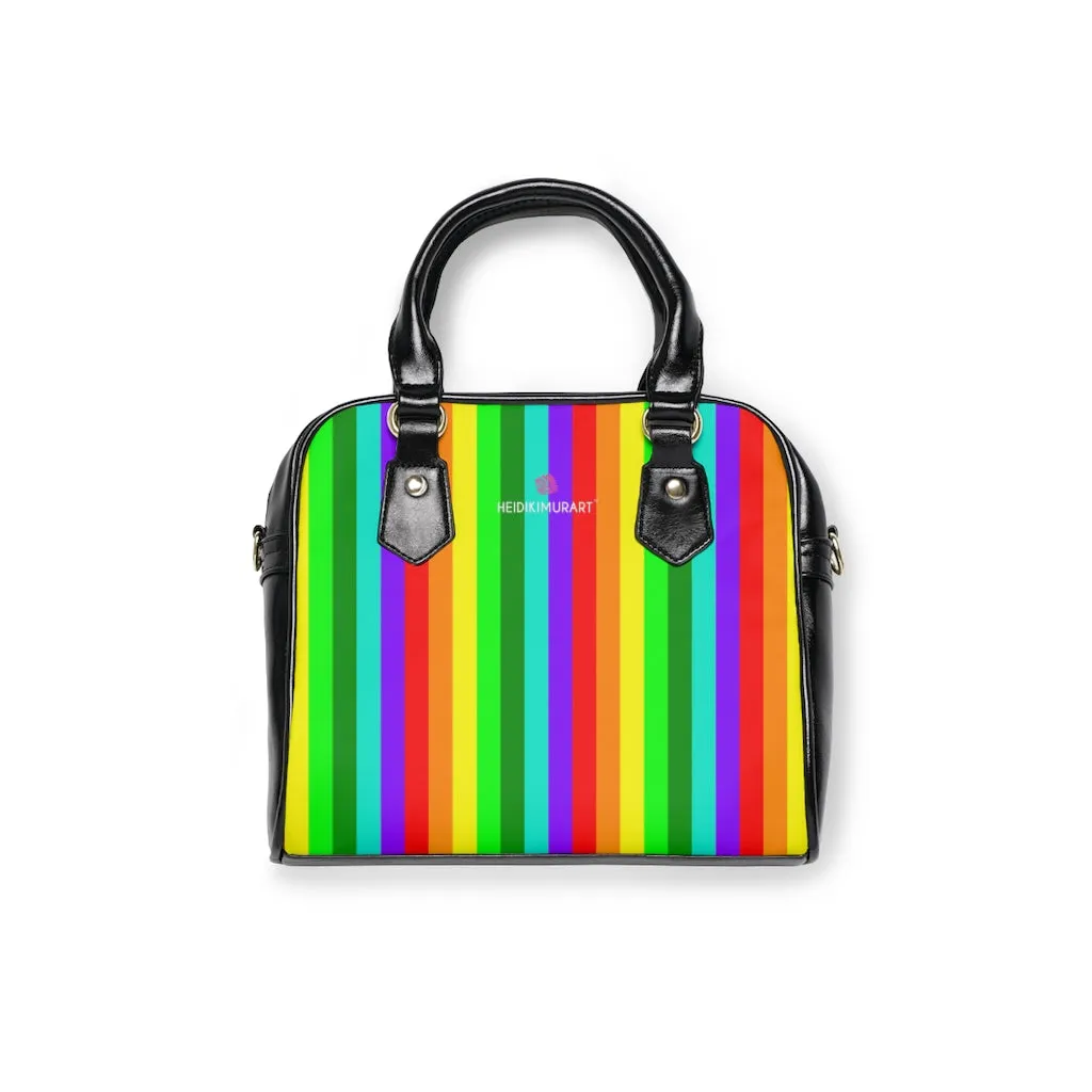 Best Rainbow Stripes Shoulder Handbag, Colorful Best Designer Ladies' 9.45" x 8.27" Shoulder Handbag