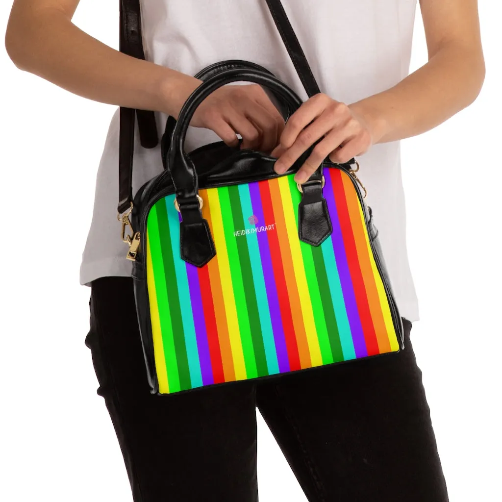 Best Rainbow Stripes Shoulder Handbag, Colorful Best Designer Ladies' 9.45" x 8.27" Shoulder Handbag