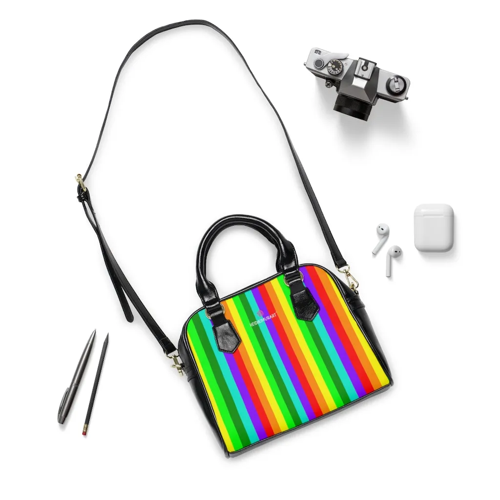 Best Rainbow Stripes Shoulder Handbag, Colorful Best Designer Ladies' 9.45" x 8.27" Shoulder Handbag