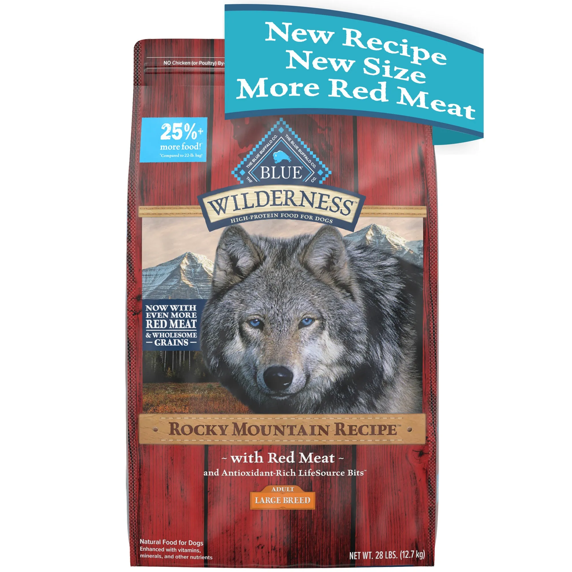 Blue Buffalo Wilderness Rocky Mountain Recipe High Protein Natural Large Breed Adult Dry Dog Food, Red Meat with Grain 28 lb. bag