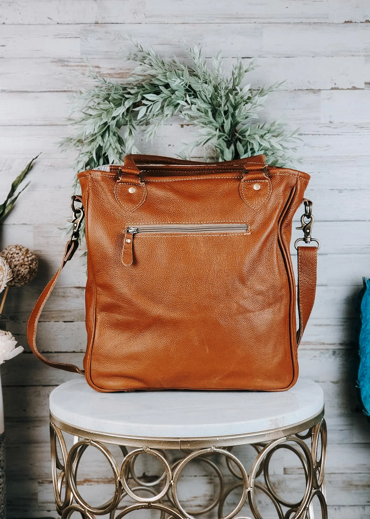 Brown Floral Crossbody Tote Handbag