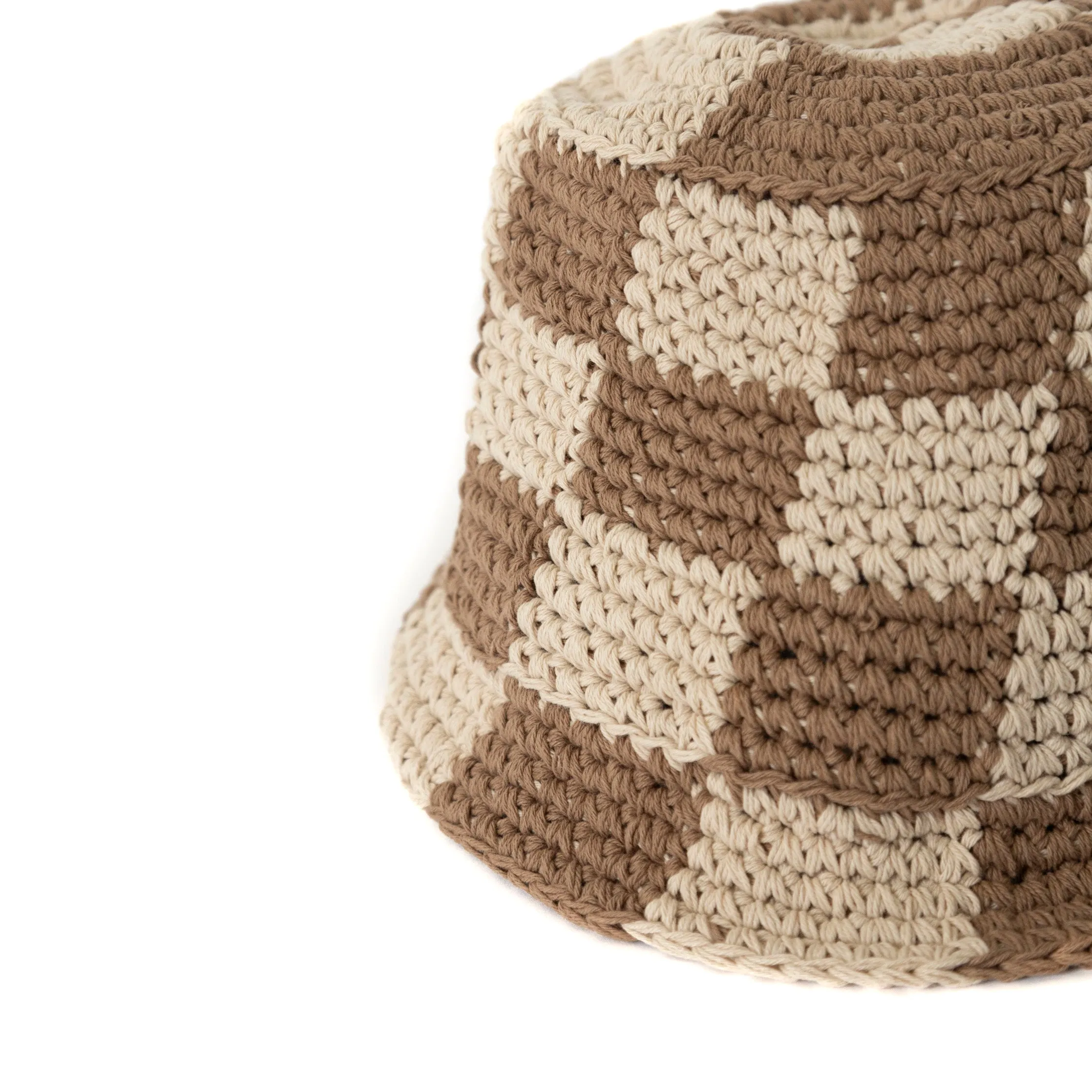 Checkerboard Crochet Brown Bucket Hat