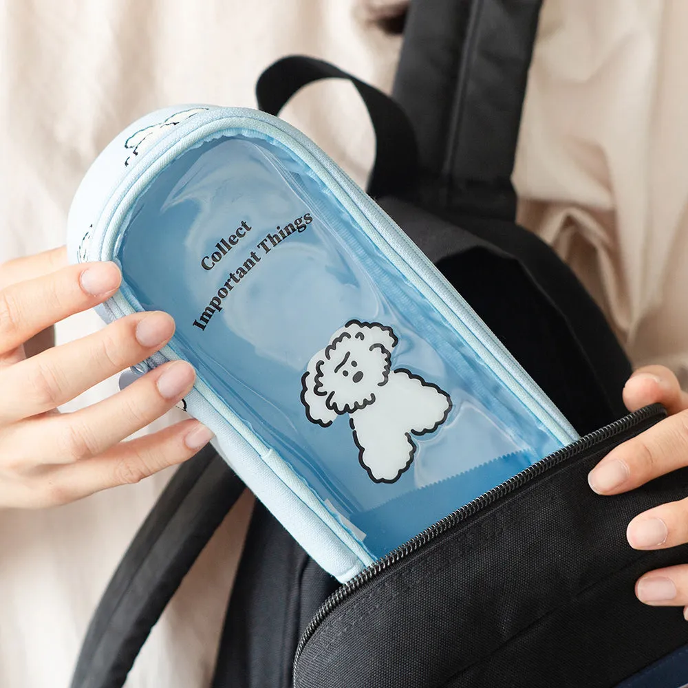 Clear Cute Poodle Puppy Dog Pencase Pencilcases Transparent Stationery Cosmetic Pouch Bag Cotton School Office Gifts Students Teens Girls Womens