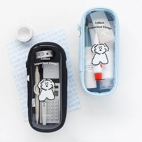 Clear Cute Poodle Puppy Dog Pencase Pencilcases Transparent Stationery Cosmetic Pouch Bag Cotton School Office Gifts Students Teens Girls Womens