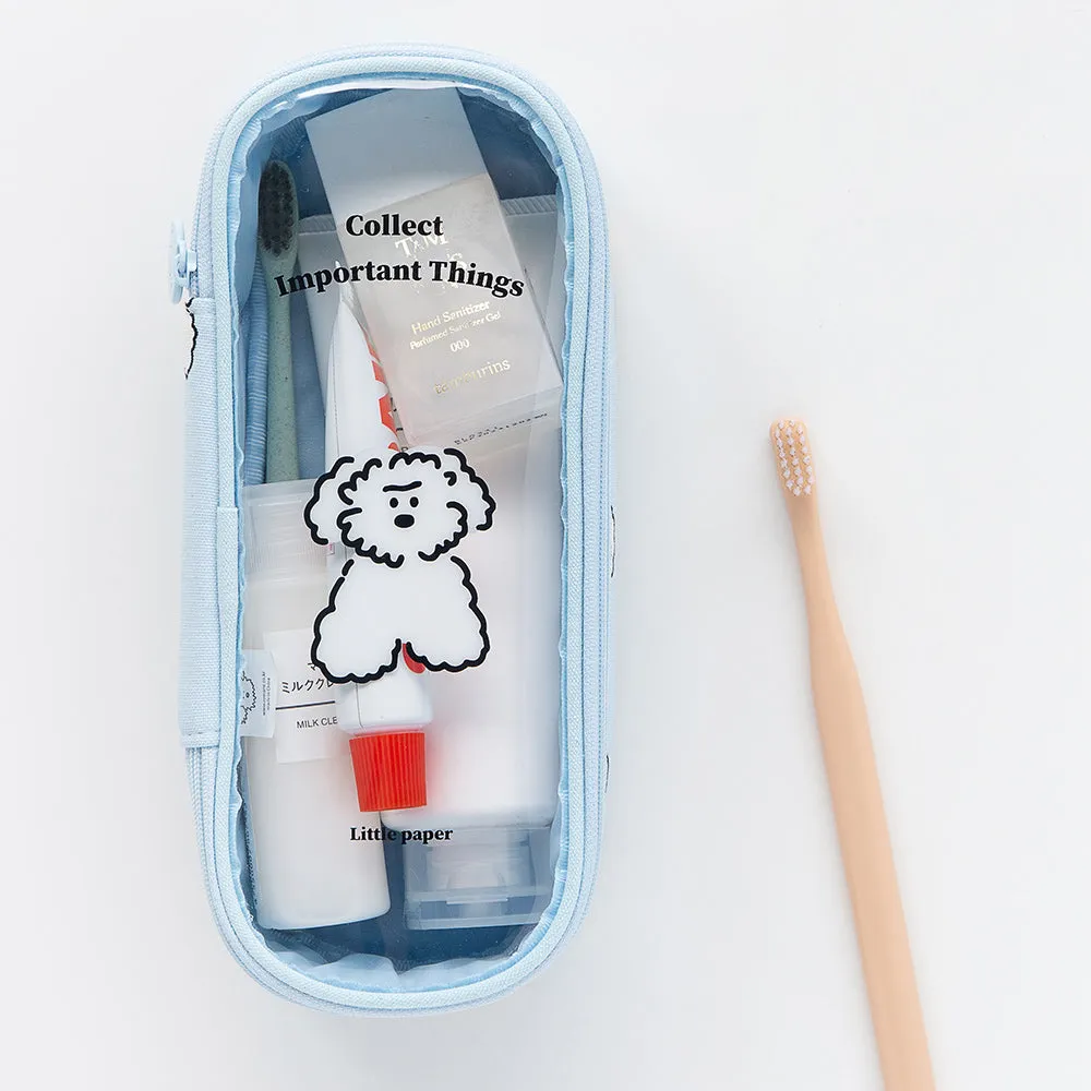 Clear Cute Poodle Puppy Dog Pencase Pencilcases Transparent Stationery Cosmetic Pouch Bag Cotton School Office Gifts Students Teens Girls Womens