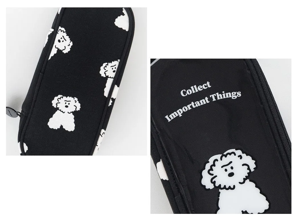 Clear Cute Poodle Puppy Dog Pencase Pencilcases Transparent Stationery Cosmetic Pouch Bag Cotton School Office Gifts Students Teens Girls Womens