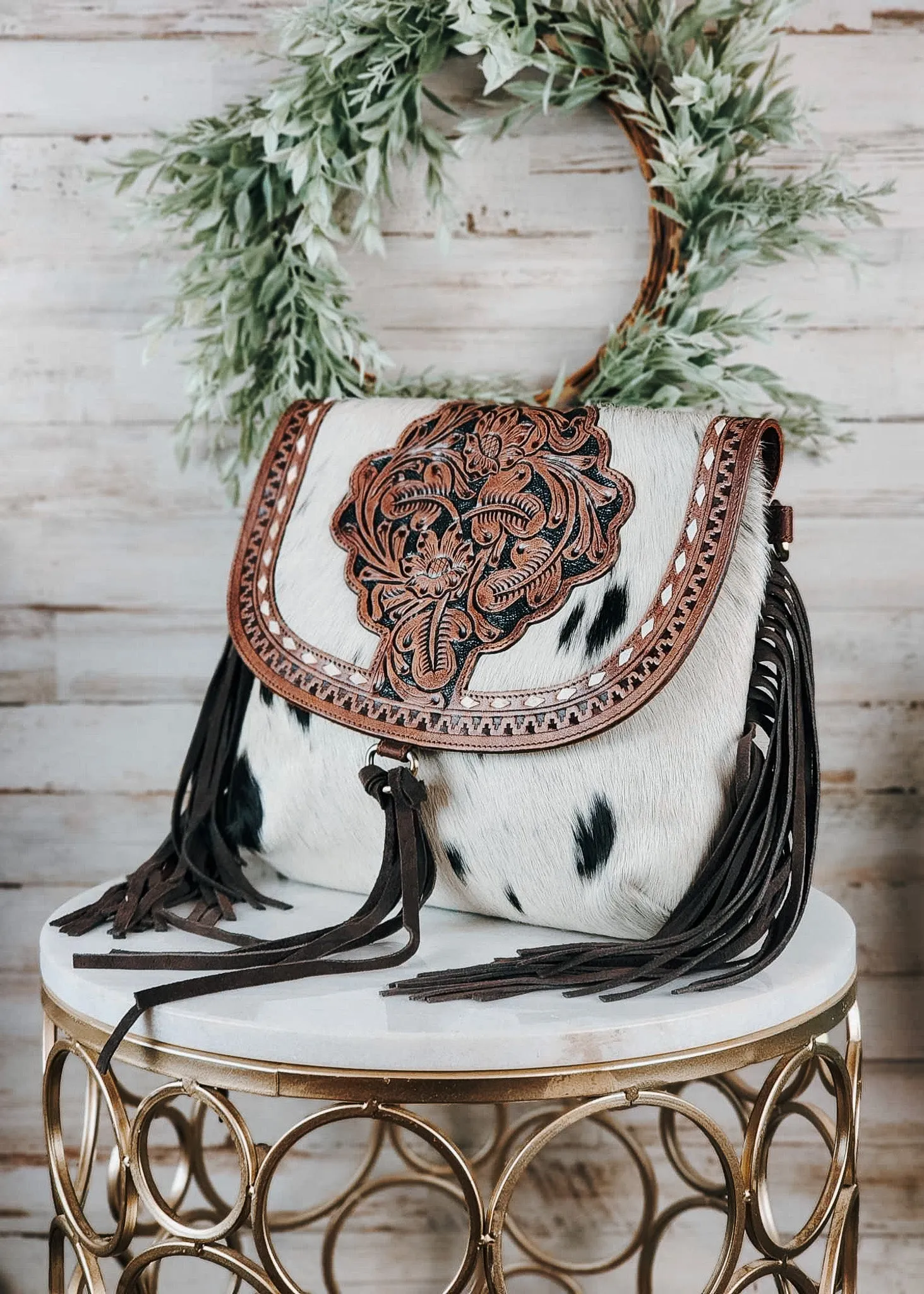 Concealed Carry Cowhide Boho & Fringe Crossbody Handbag