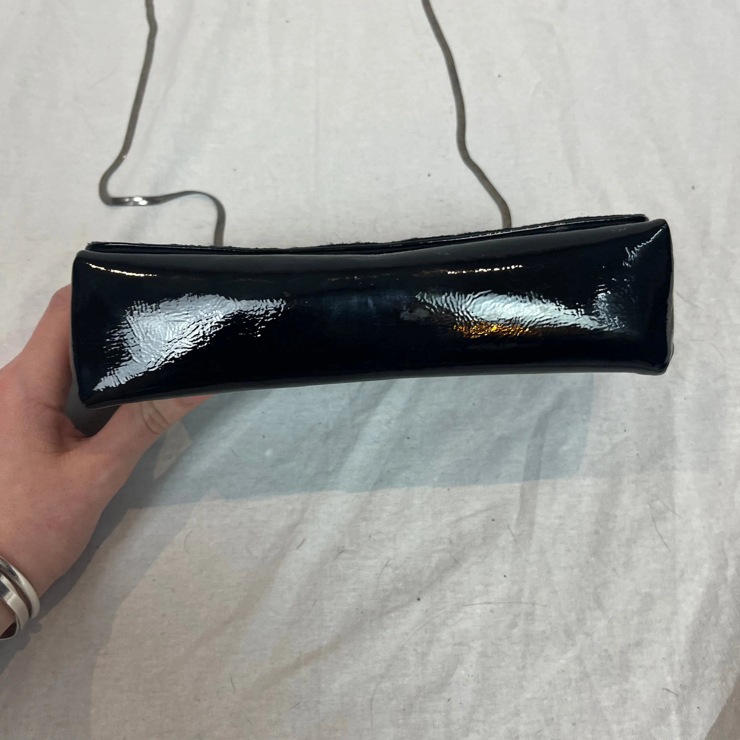 Dries Van Noten Black Patent Leather & Jet Bead Evening Bag