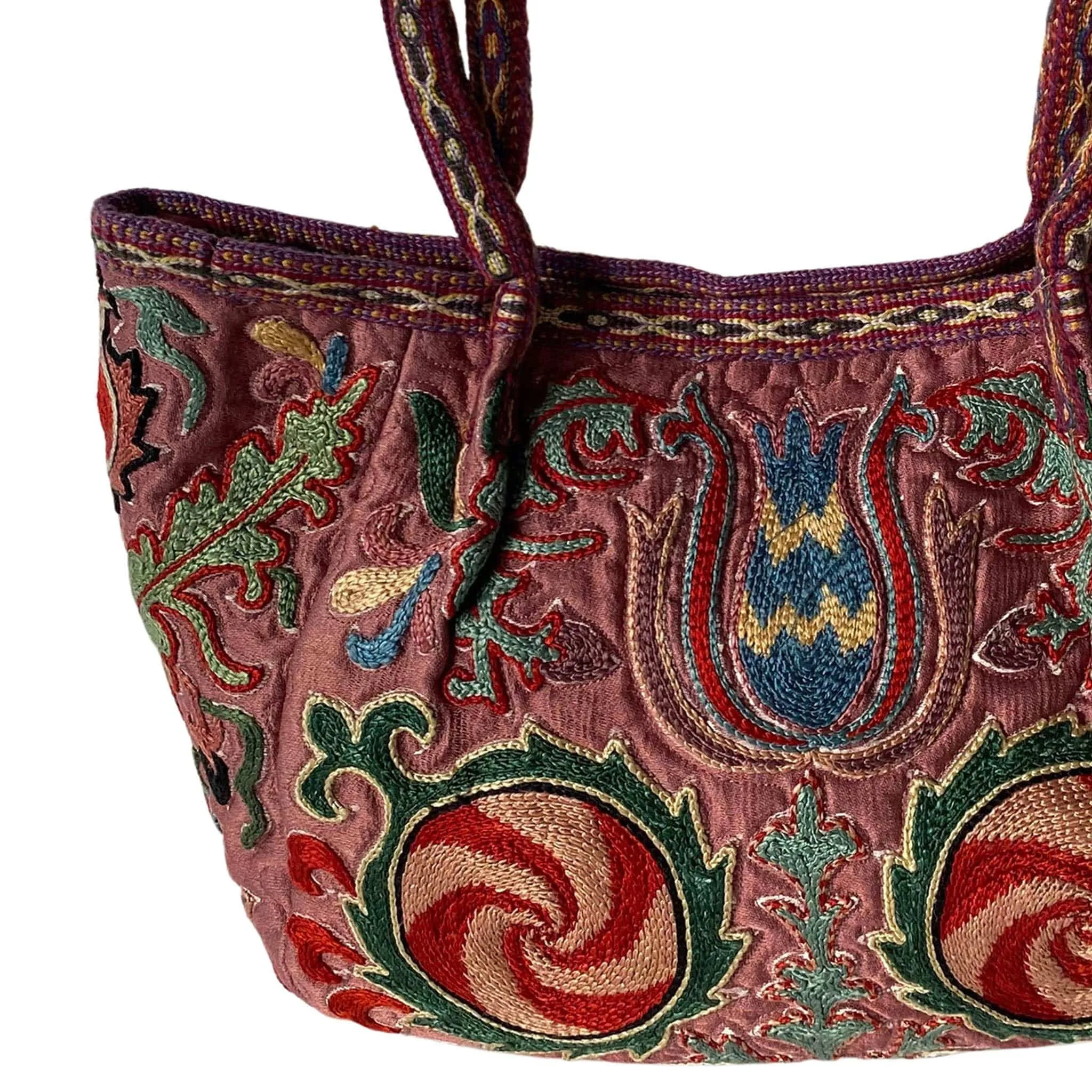 Embroidered silk Suzani Uzbekistan bucket handbag