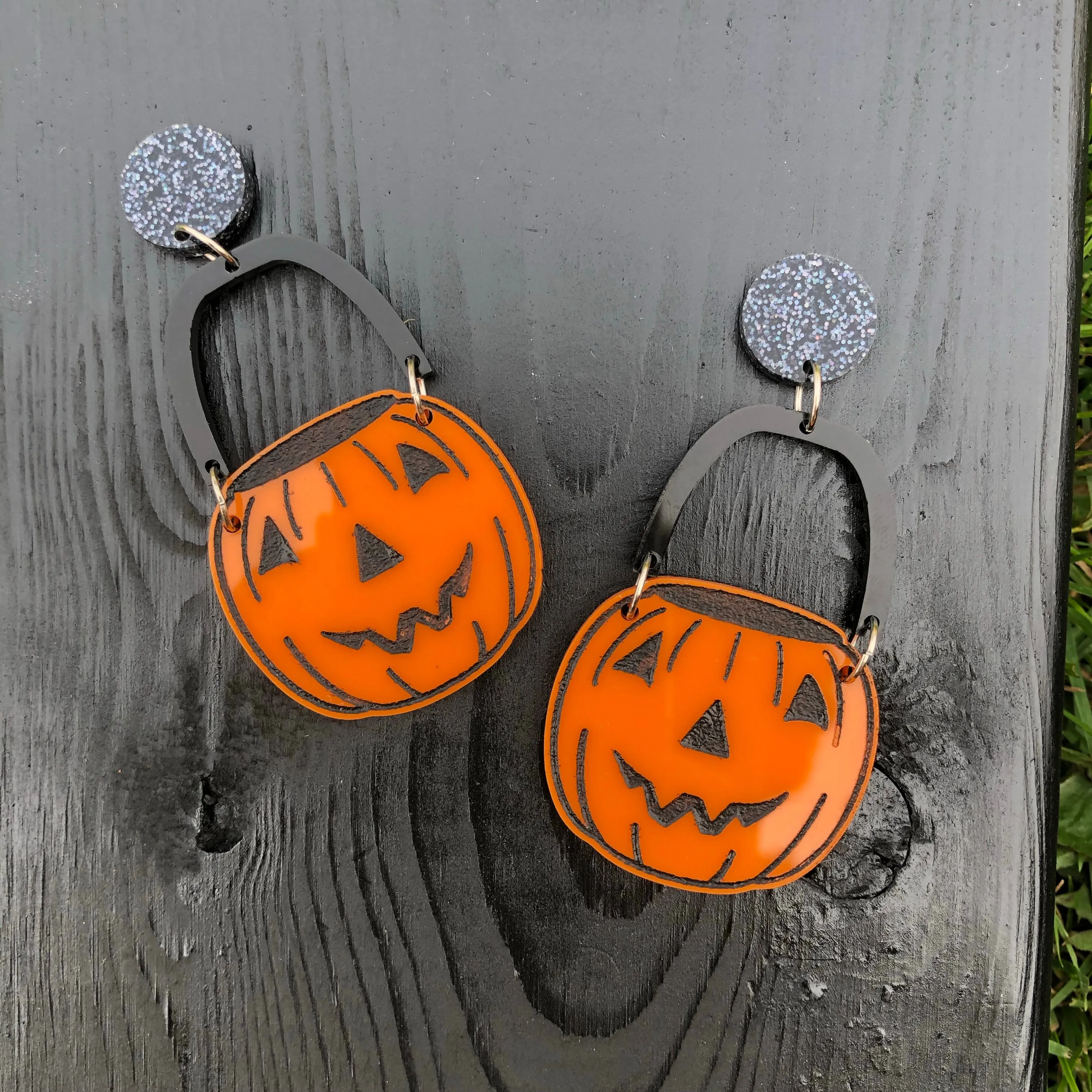 Halloween Bucket Pumpkin Dangle Earrings