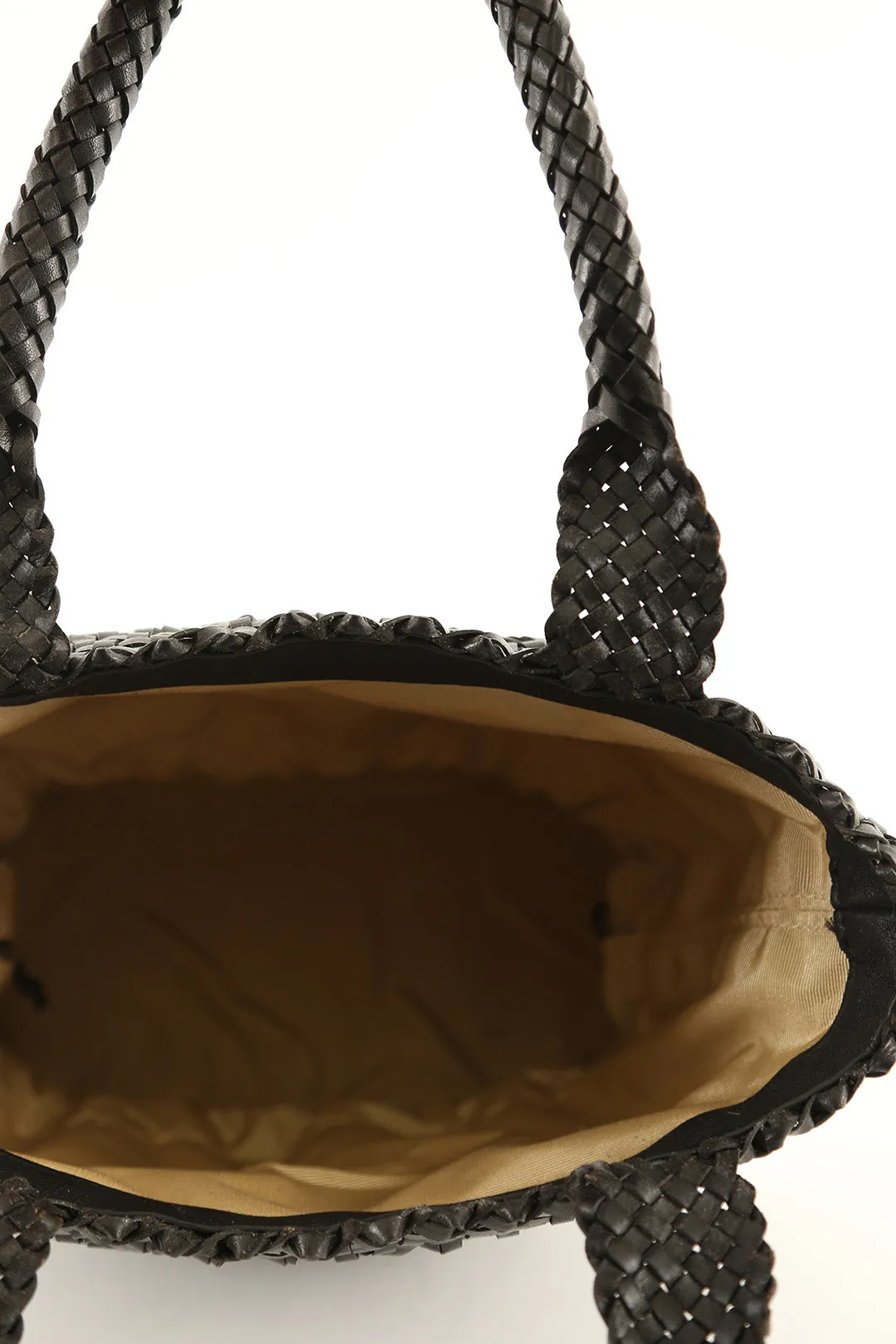 INTRECCIATO ANNIE BUCKET BLACK HANDBAG IN ITALIAN LEATHER