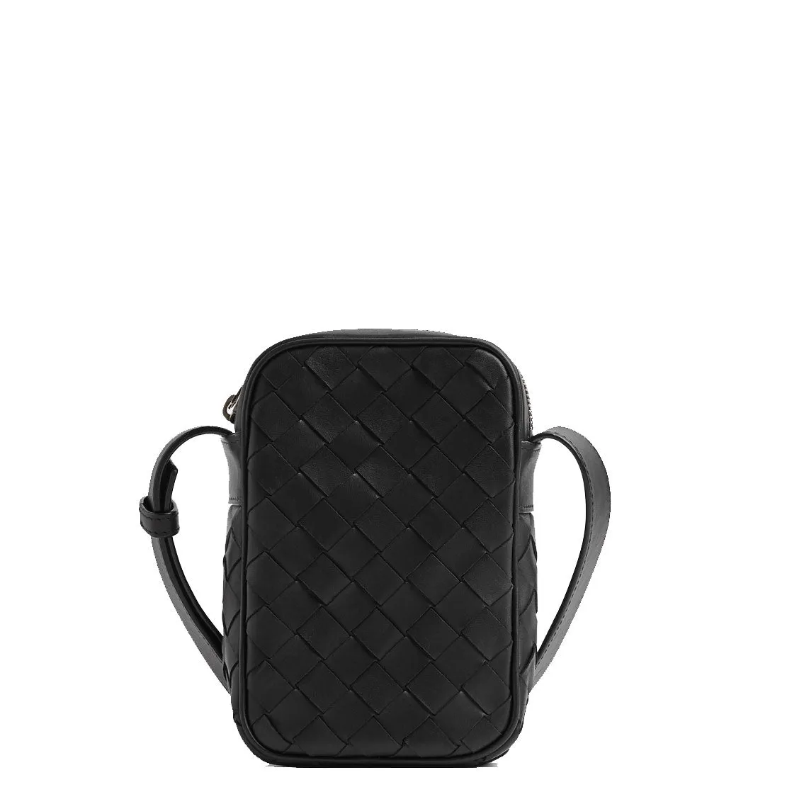 Intrecciato Zip Phone Crossbody, Black