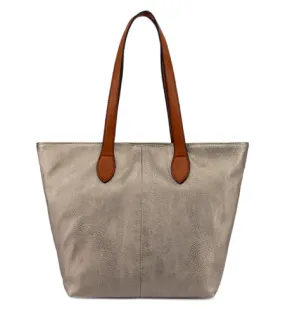 LIGHTWEIGHT METALLIC PEWTER FAUX LEATHER TOTE HANDBAG