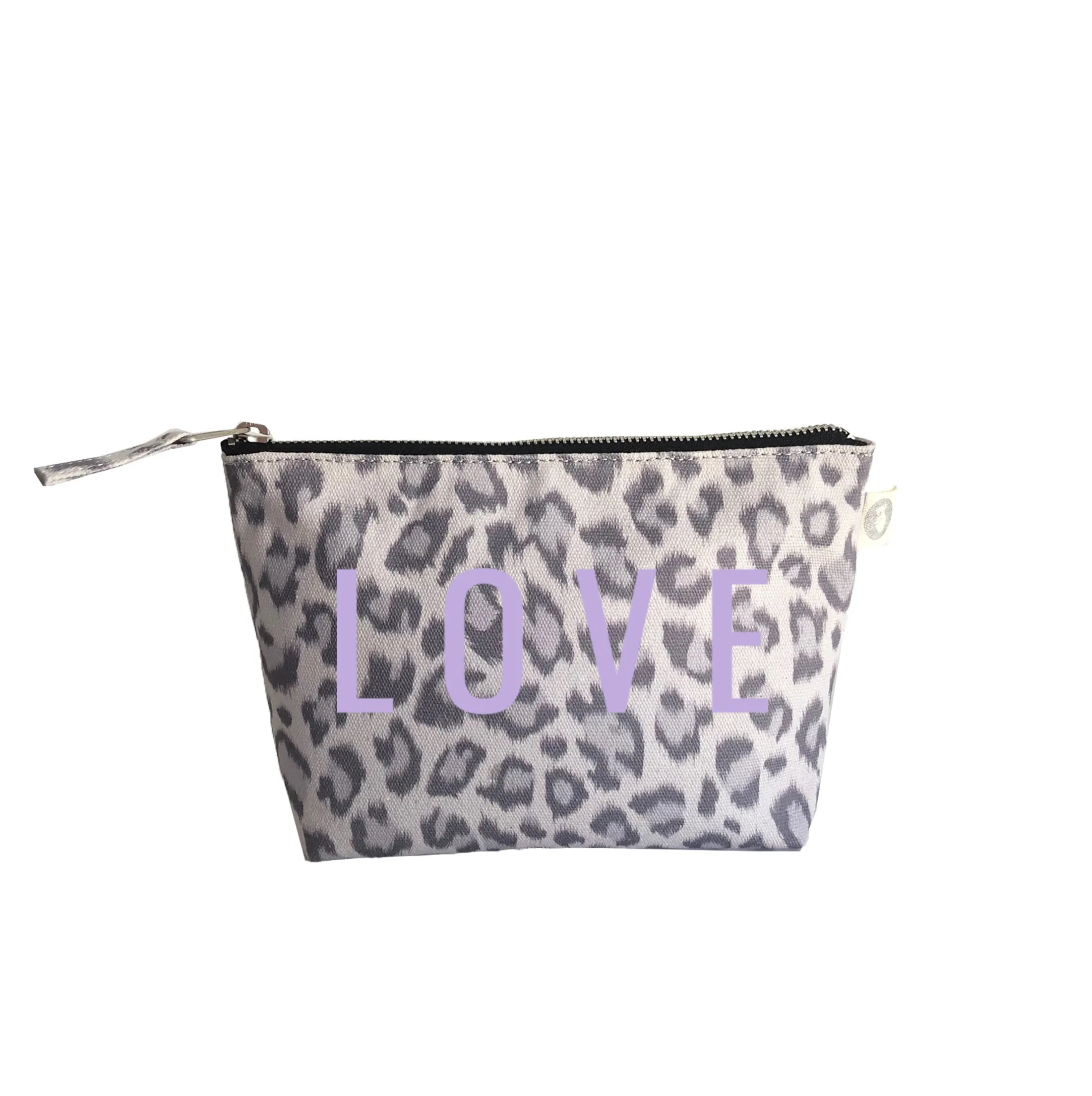 Makeup Bag: Grey Leopard with Lilac Matte LOVE