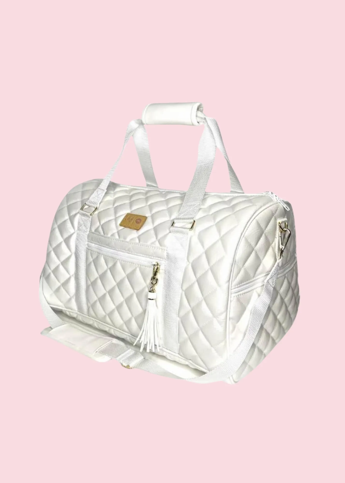 Makeup Junkie Bags - Luxe Ivory Pearl Quilted Duffel Bag [Ready to Ship]