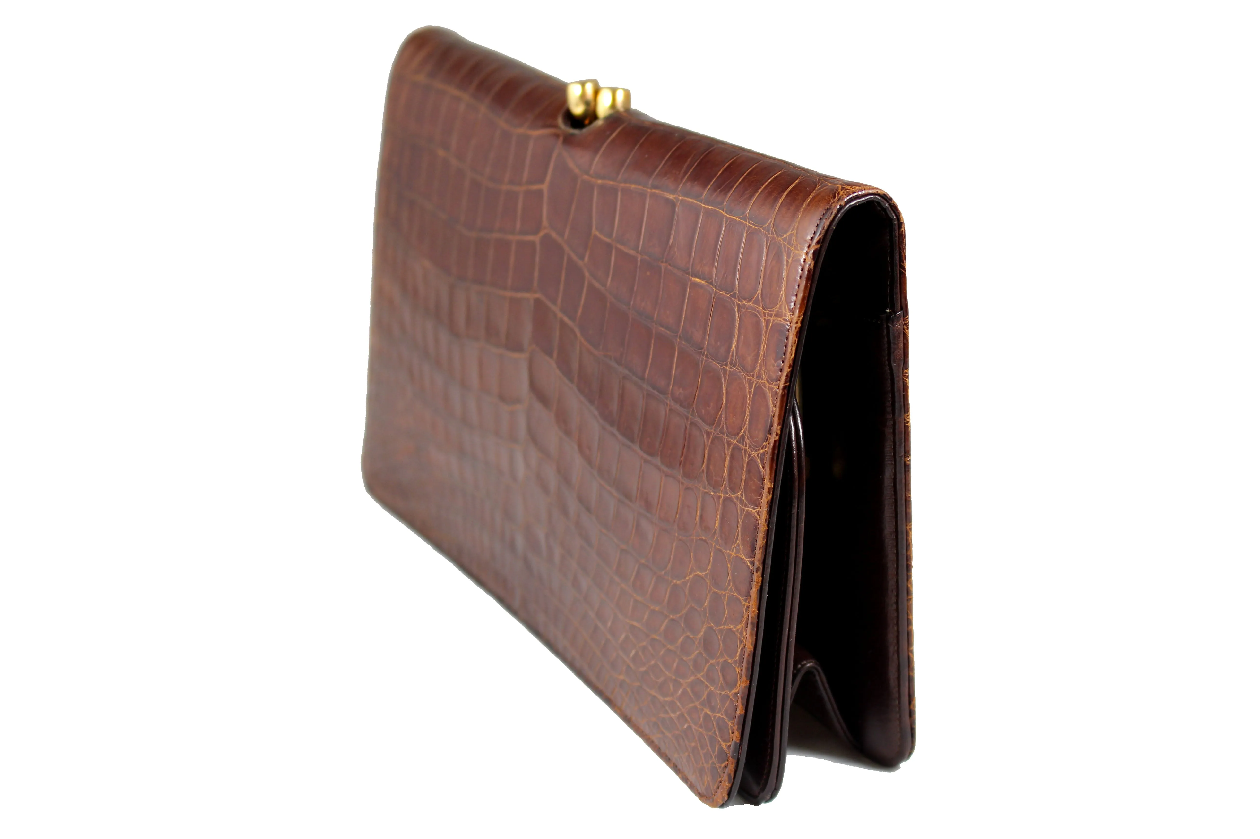 NETTIE ROSENSTEIN brown crocodile skin handbag