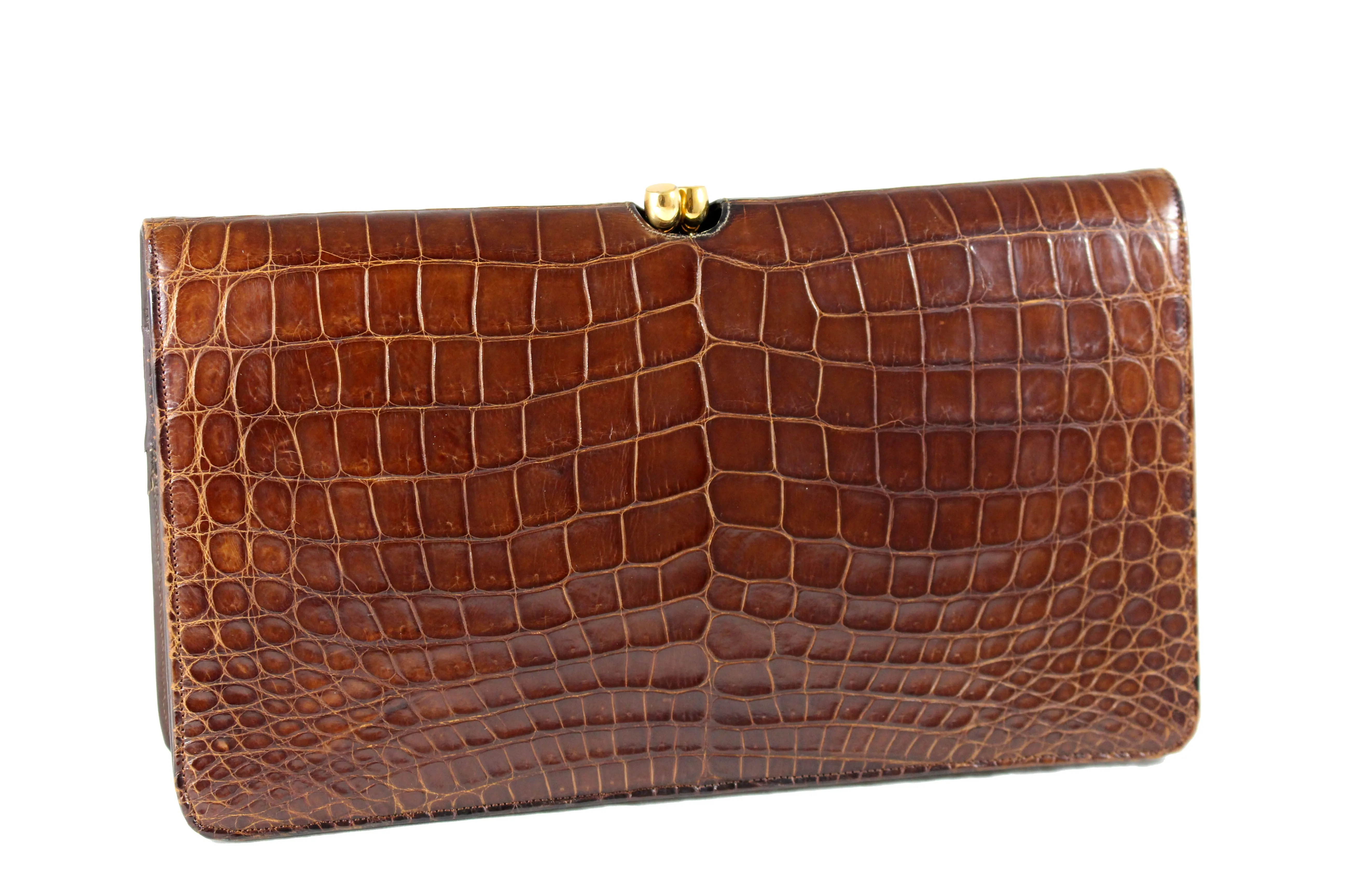 NETTIE ROSENSTEIN brown crocodile skin handbag