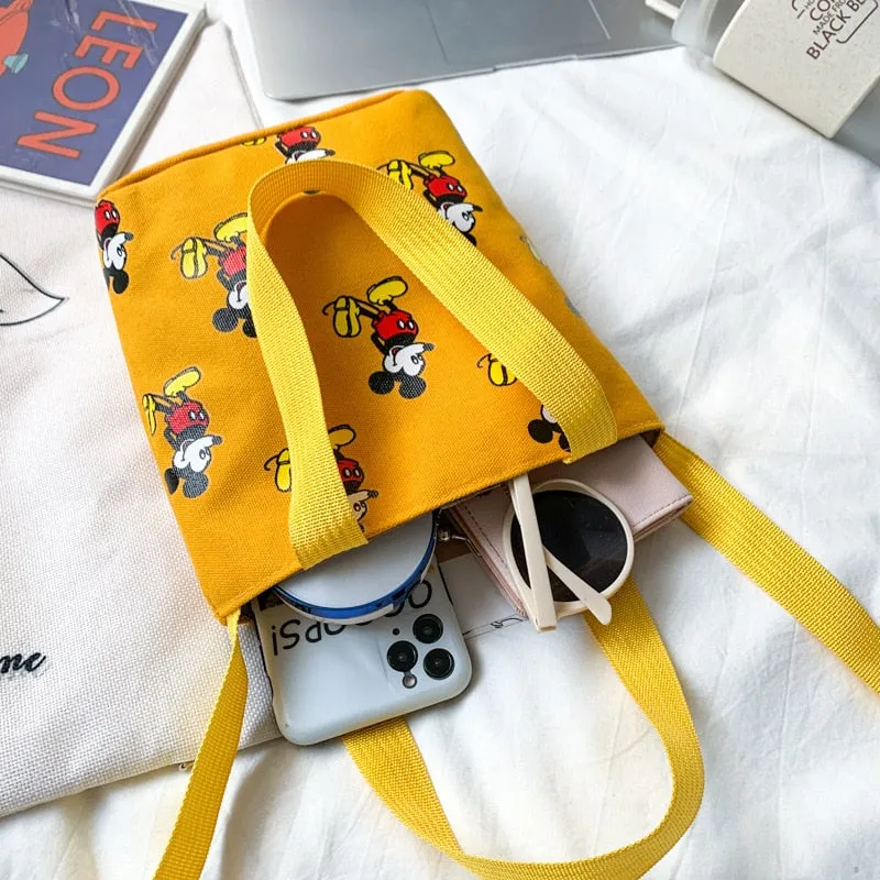 New Disney Cartoons Harajuku Shoulder Bags Mickey Mouse Canvas Teenager Printing Handbag Girls Casual Fashion Girlish Style Bags