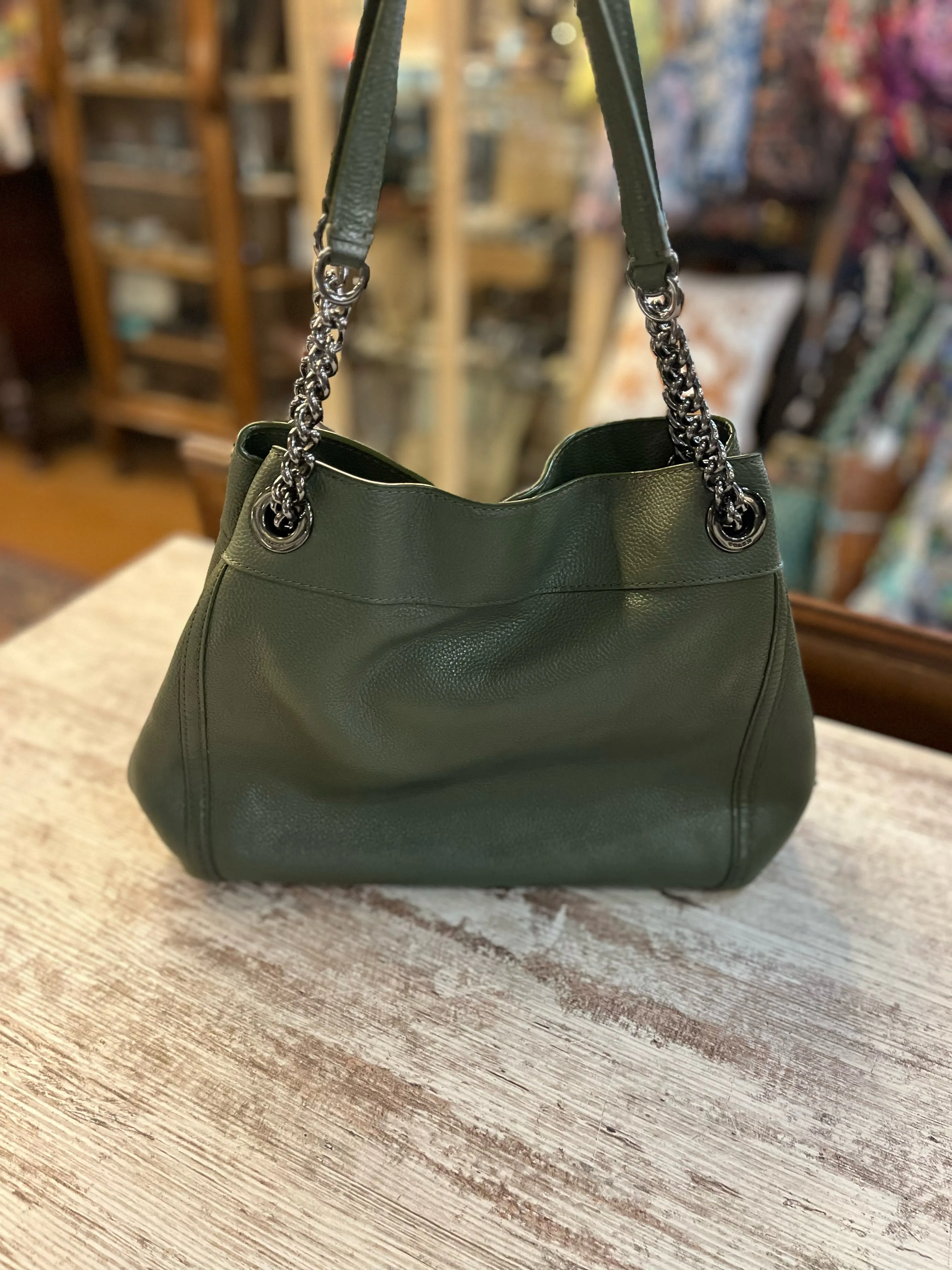 Olive Green Coach Turnlock Handbag