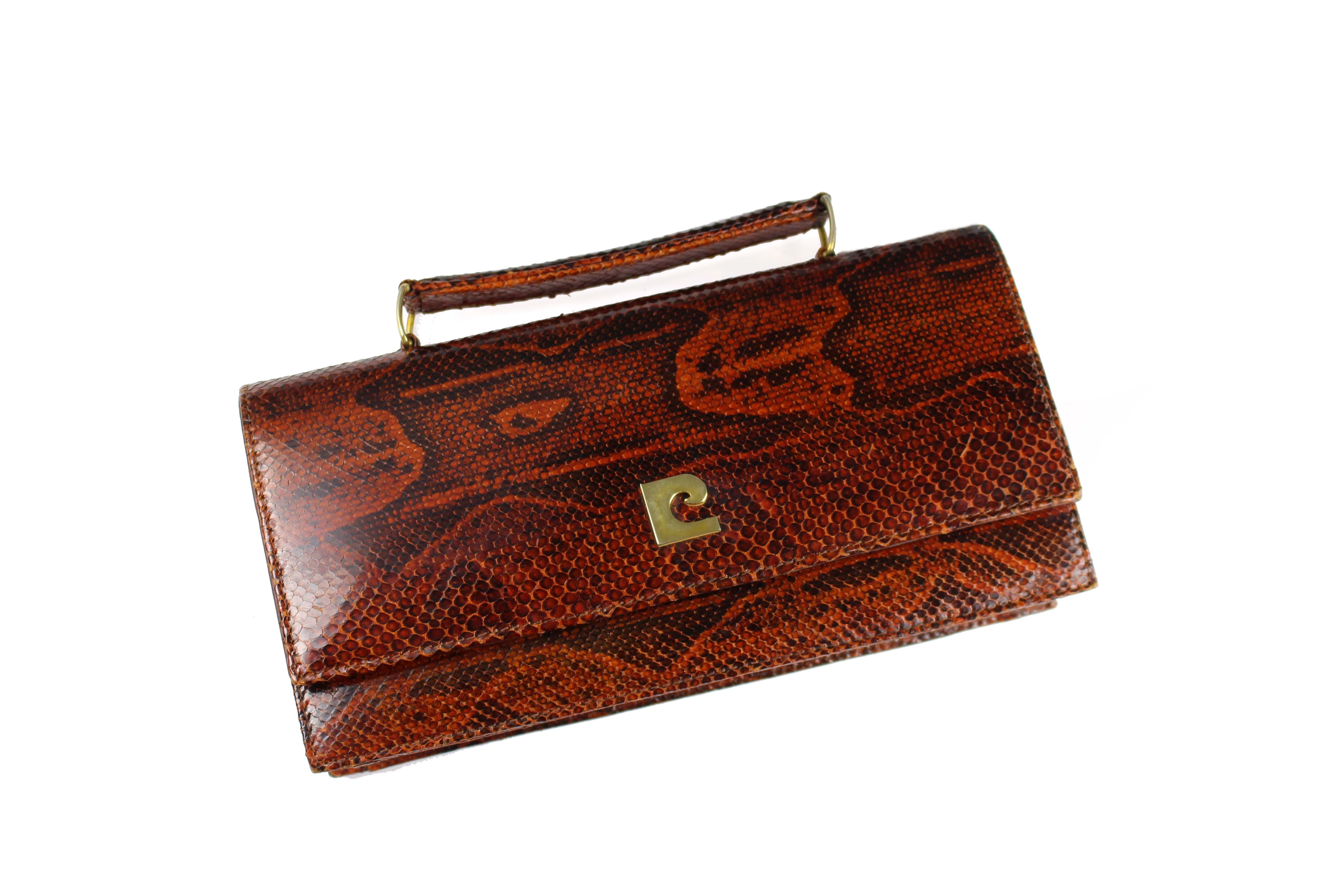 Orange-brown snake skin handbag