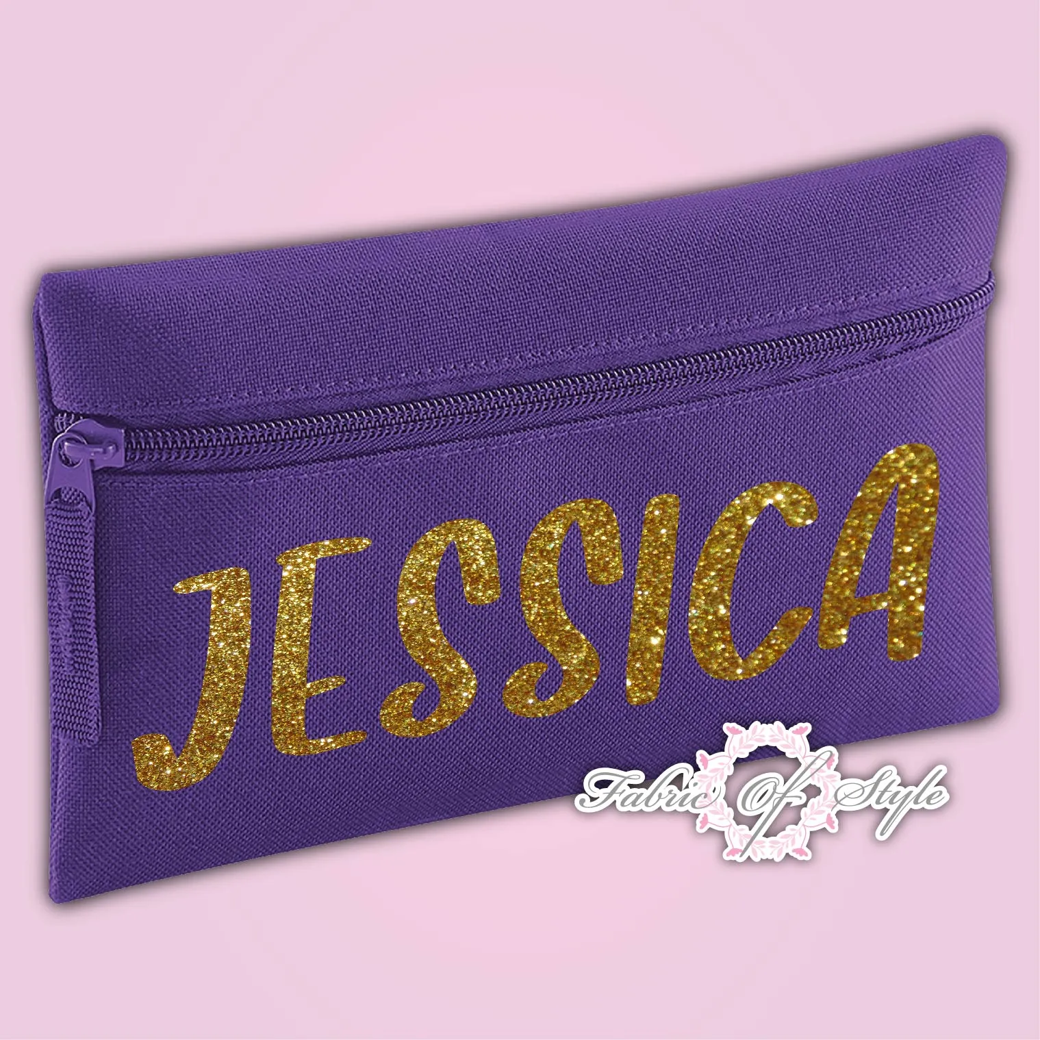 Personalised Any Name Gold Glitter Pencil Case Kids Office Stationery Back To School Zip School Bag