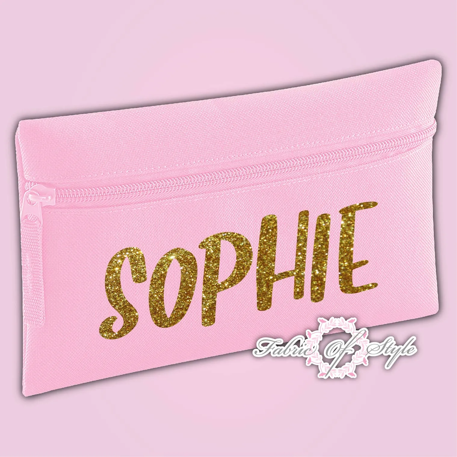 Personalised Any Name Gold Glitter Pencil Case Kids Office Stationery Back To School Zip School Bag