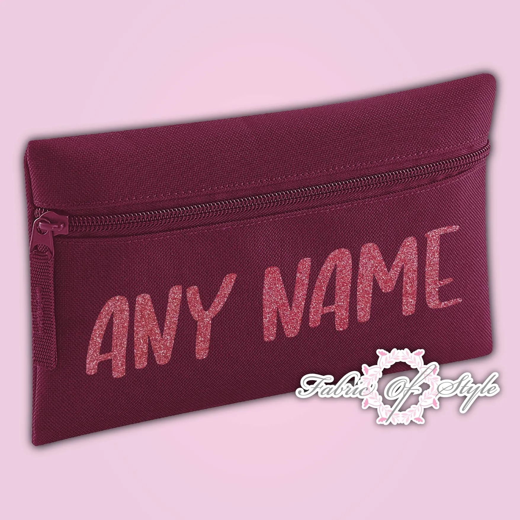 Personalised Any Name Magenta Glitter Pencil Case Kids Office Stationery Back To School Zip School Bag