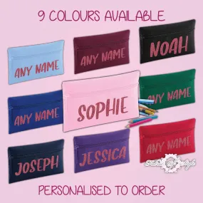 Personalised Any Name Magenta Glitter Pencil Case Kids Office Stationery Back To School Zip School Bag