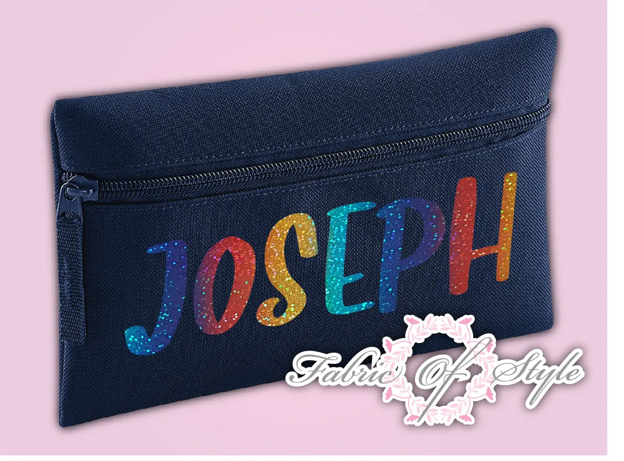 Personalised Any Name Rainbow Glitter Pencil Case Kids Office Stationery Back To School Zip School Bag