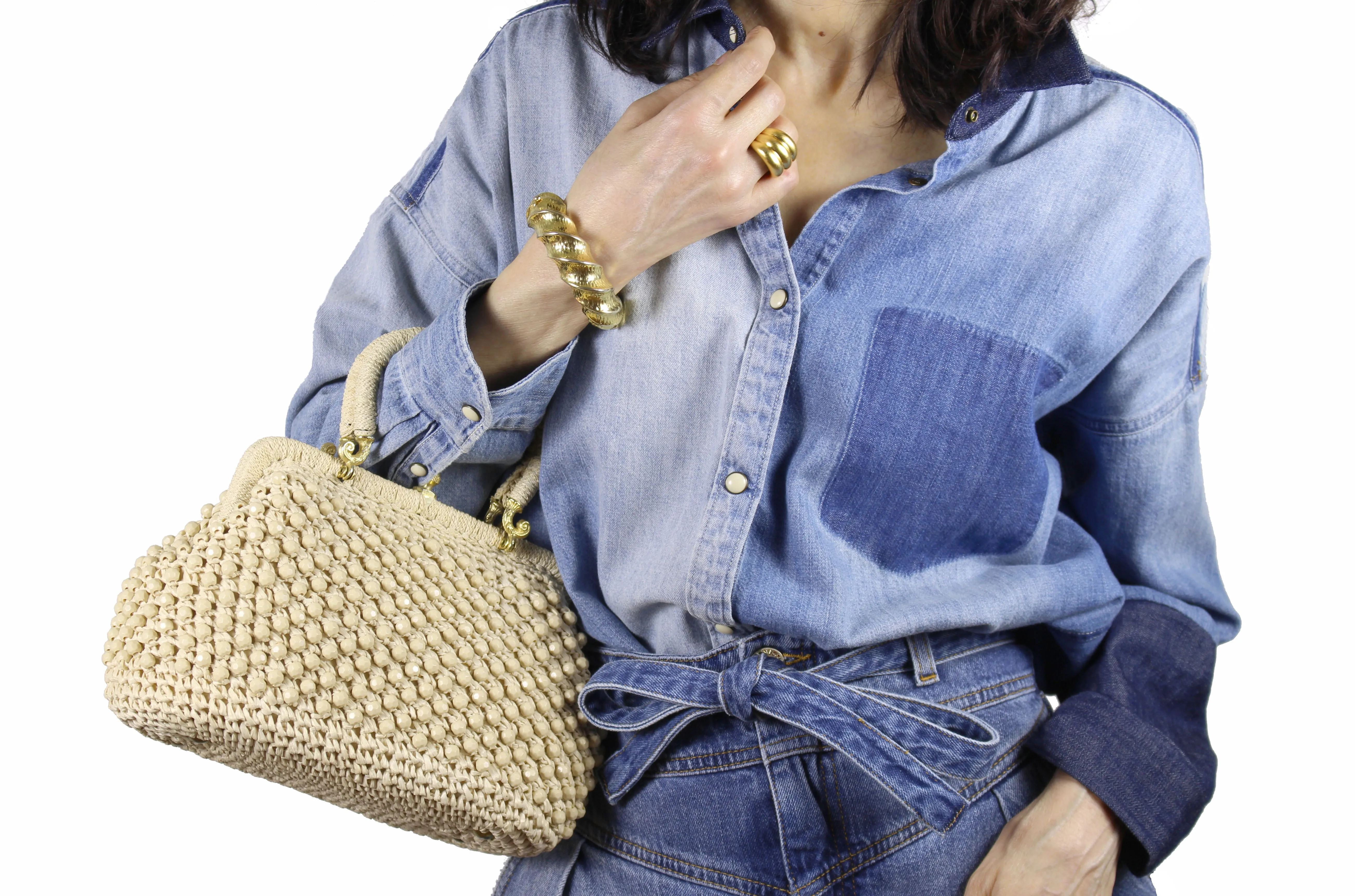 Raffia and ivory beads handbag